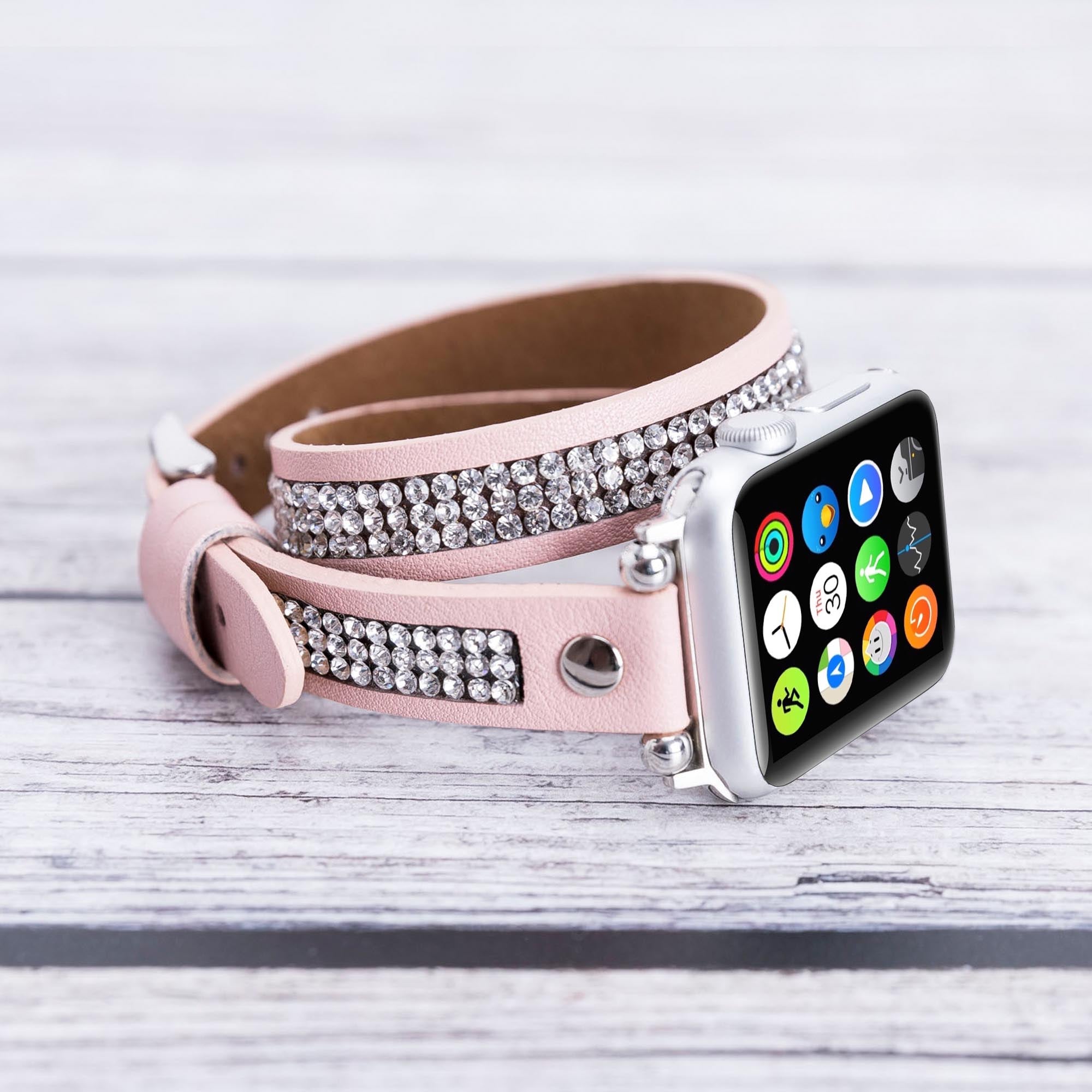 Ferro Double Tour Strap: Full Grain Leather Band for Apple Watch - PINK - saracleather