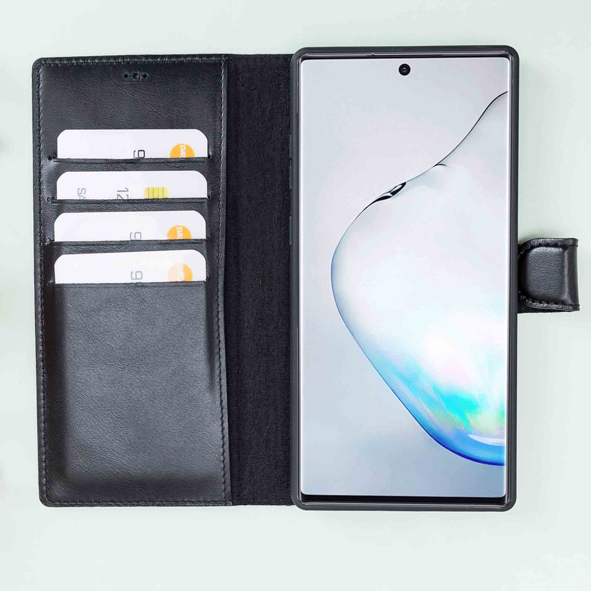 Magic Magnetic Detachable Leather Wallet Case for Samsung Galaxy Note 10 Plus / Note 10 Plus 5G - BLACK - saracleather