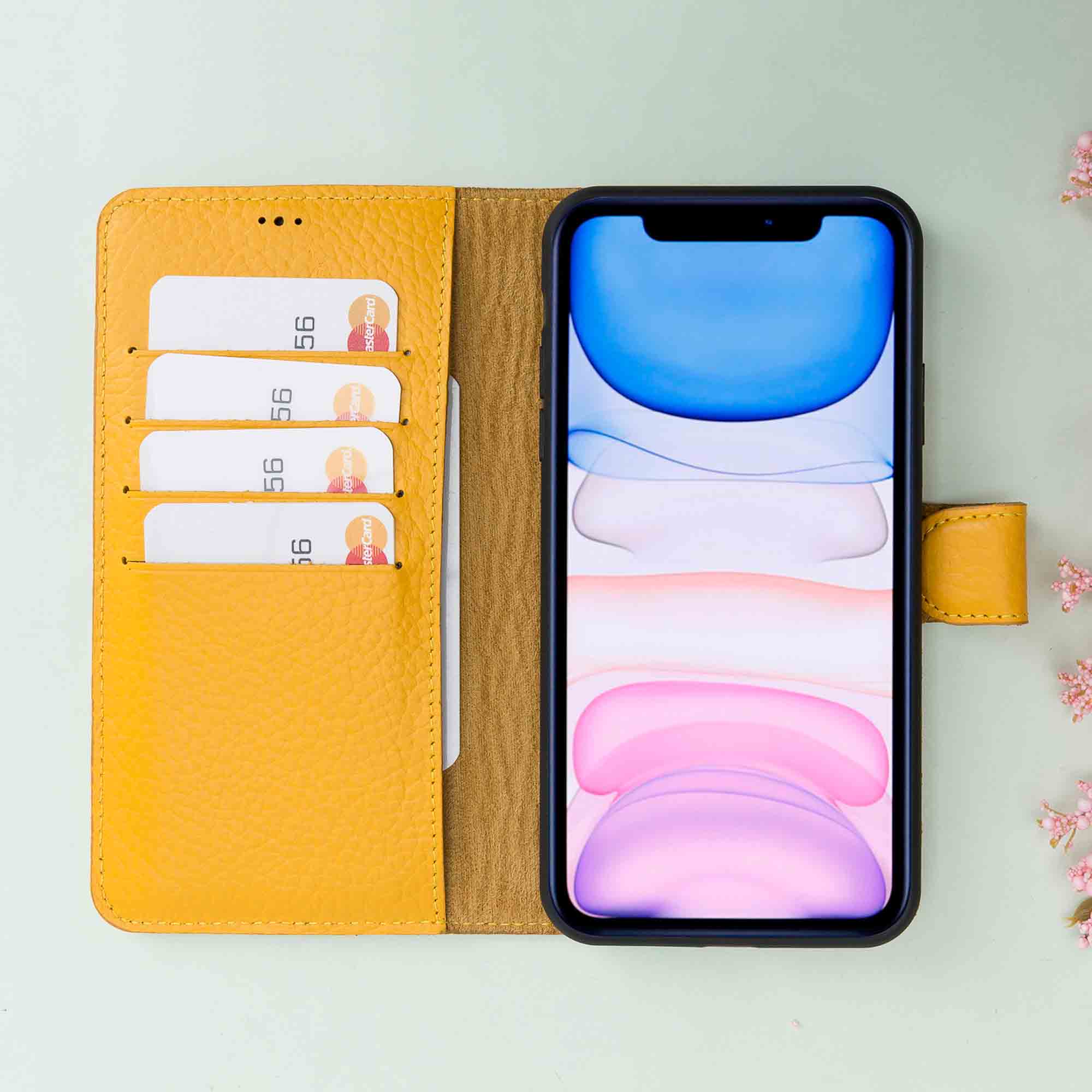 Magic Magnetic Detachable Leather Wallet Case for iPhone 11 Pro Max (6.5") - YELLOW - saracleather