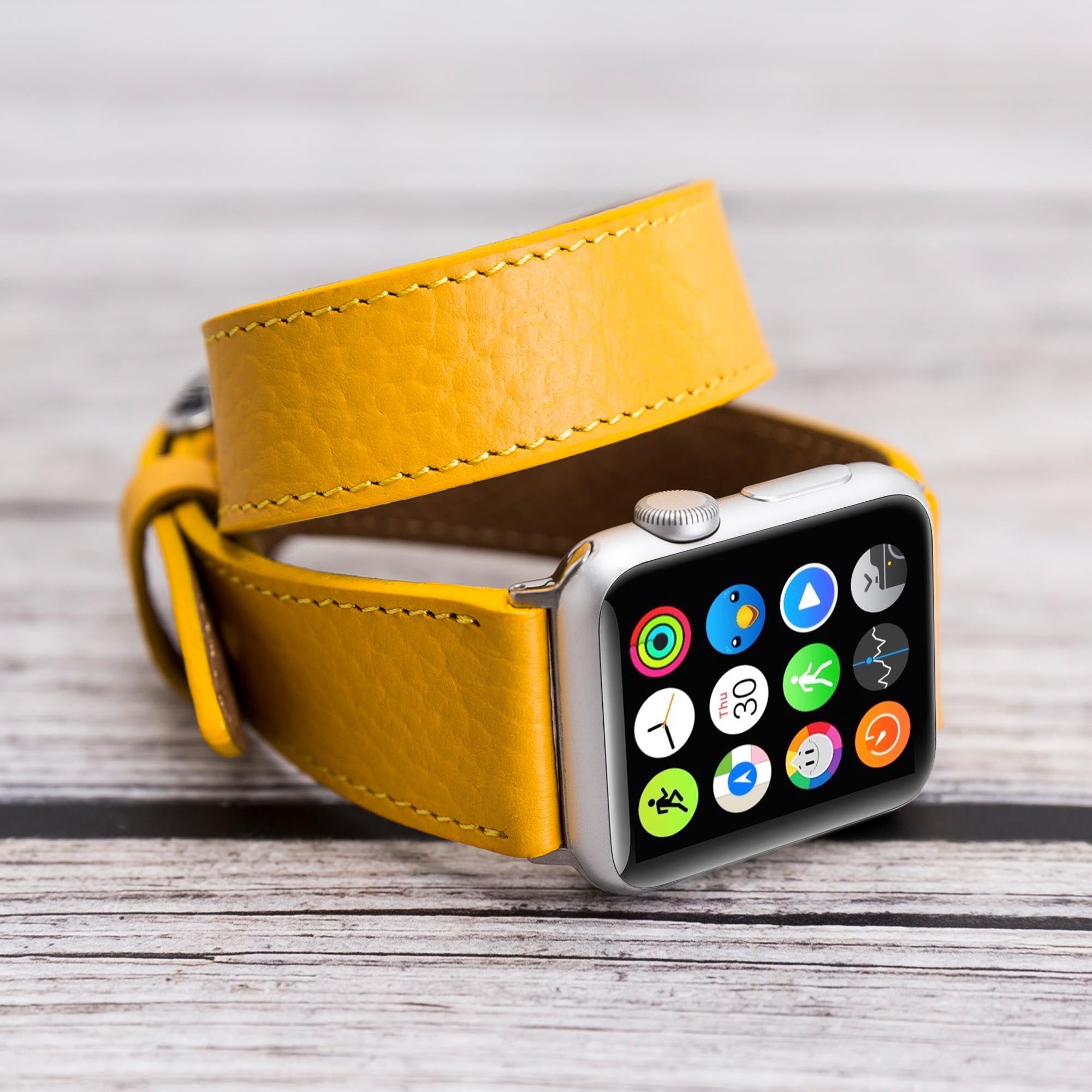 Double Tour Strap: Full Grain Leather Band for Apple Watch - YELLOW - saracleather