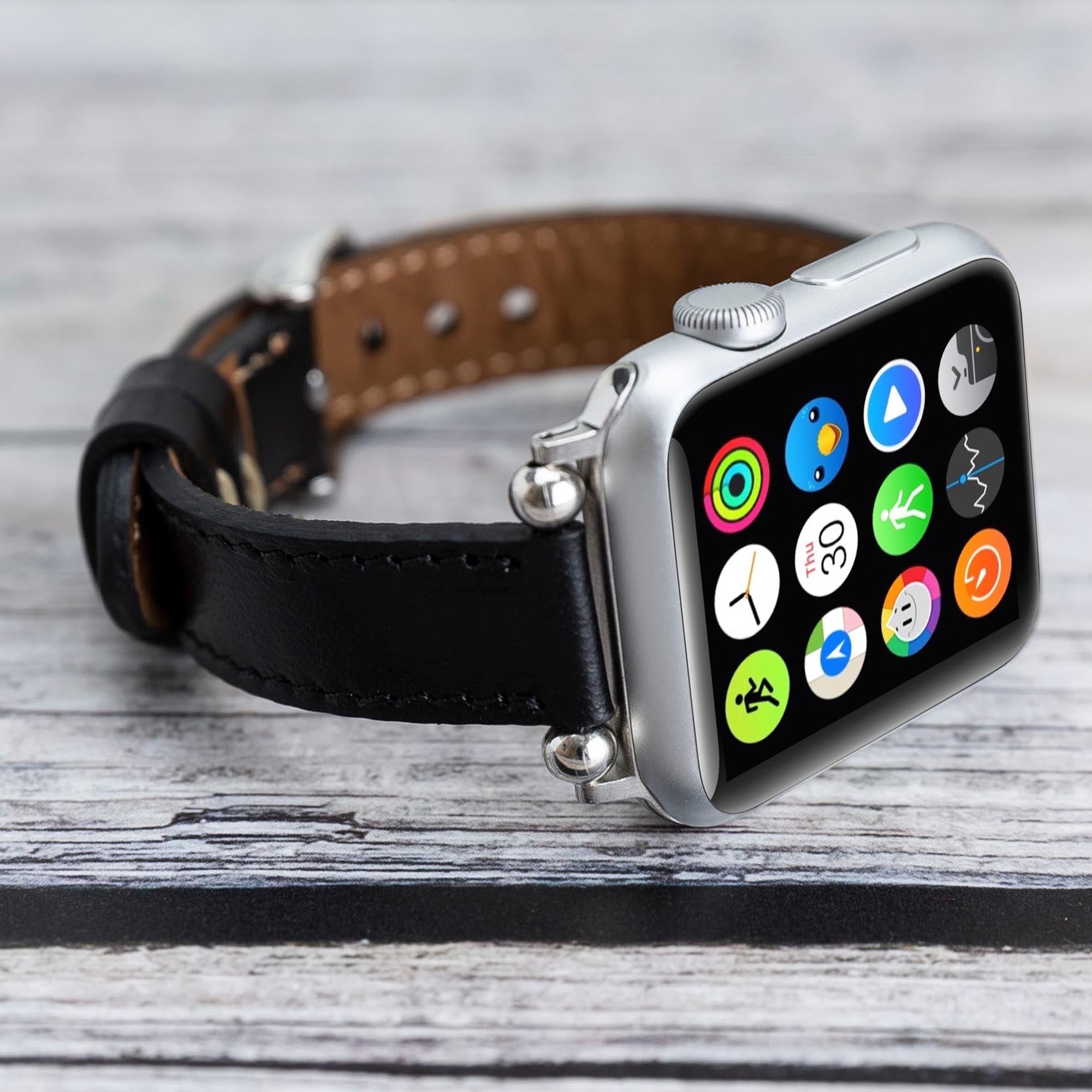 Ferro Strap - Full Grain Leather Band for Apple Watch - BLACK - saracleather