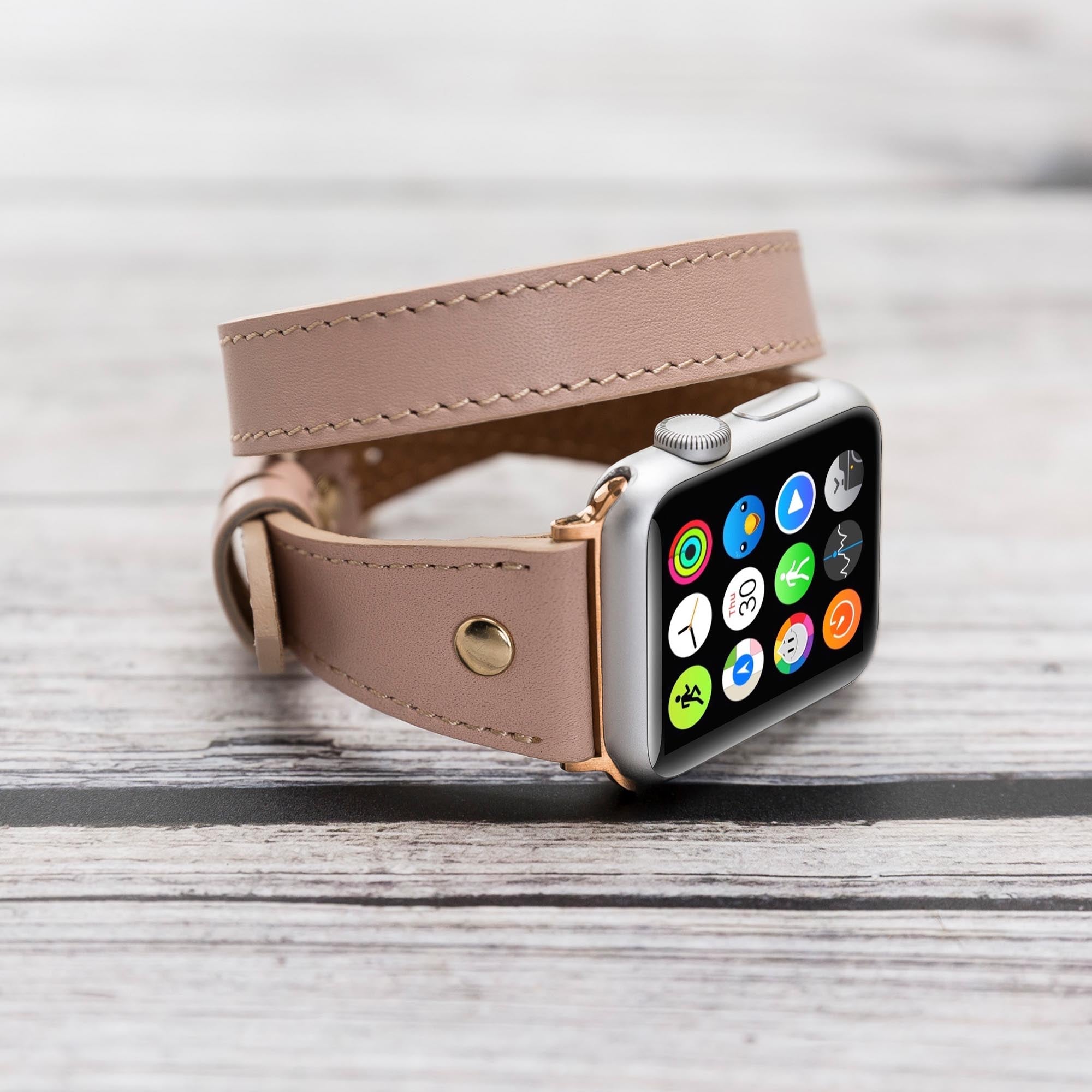 Slim Double Tour Strap: Full Grain Leather Band for Apple Watch 38mm / 40mm - PINK - saracleather