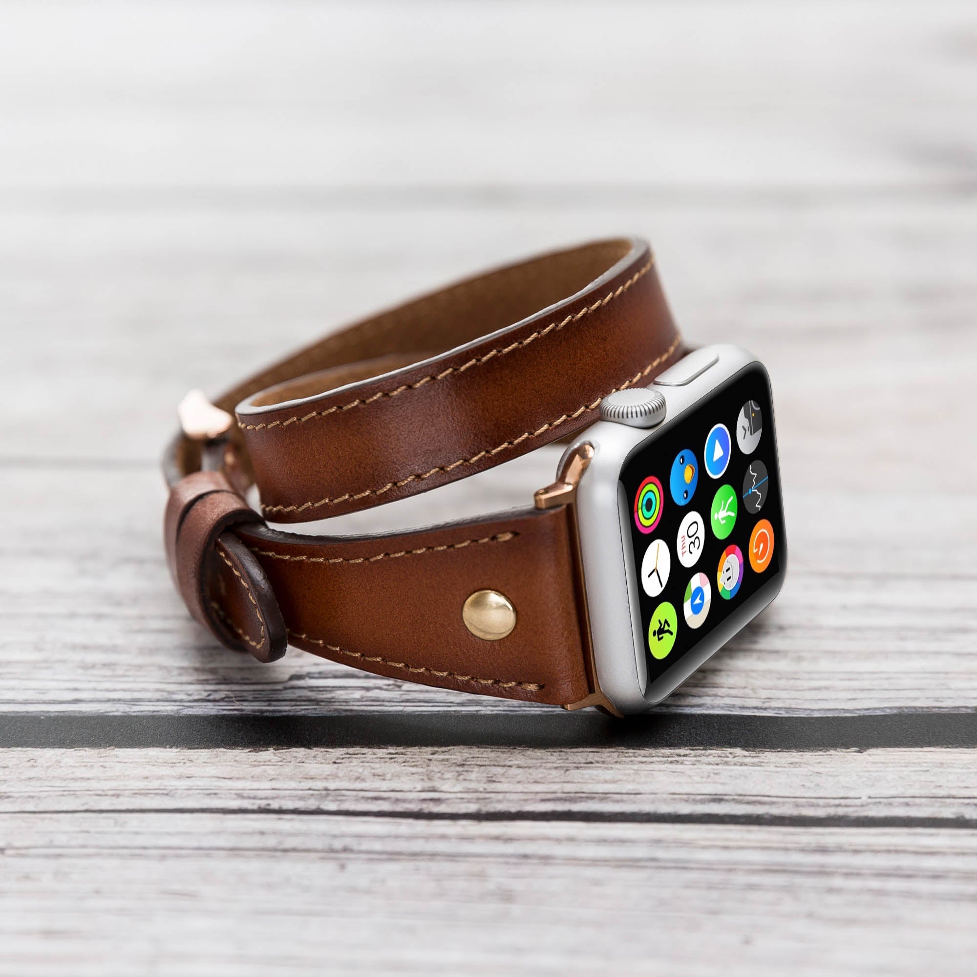 Slim Double Tour Strap: Full Grain Leather Band for Apple Watch 38mm / 40mm - EFFECT BROWN - saracleather