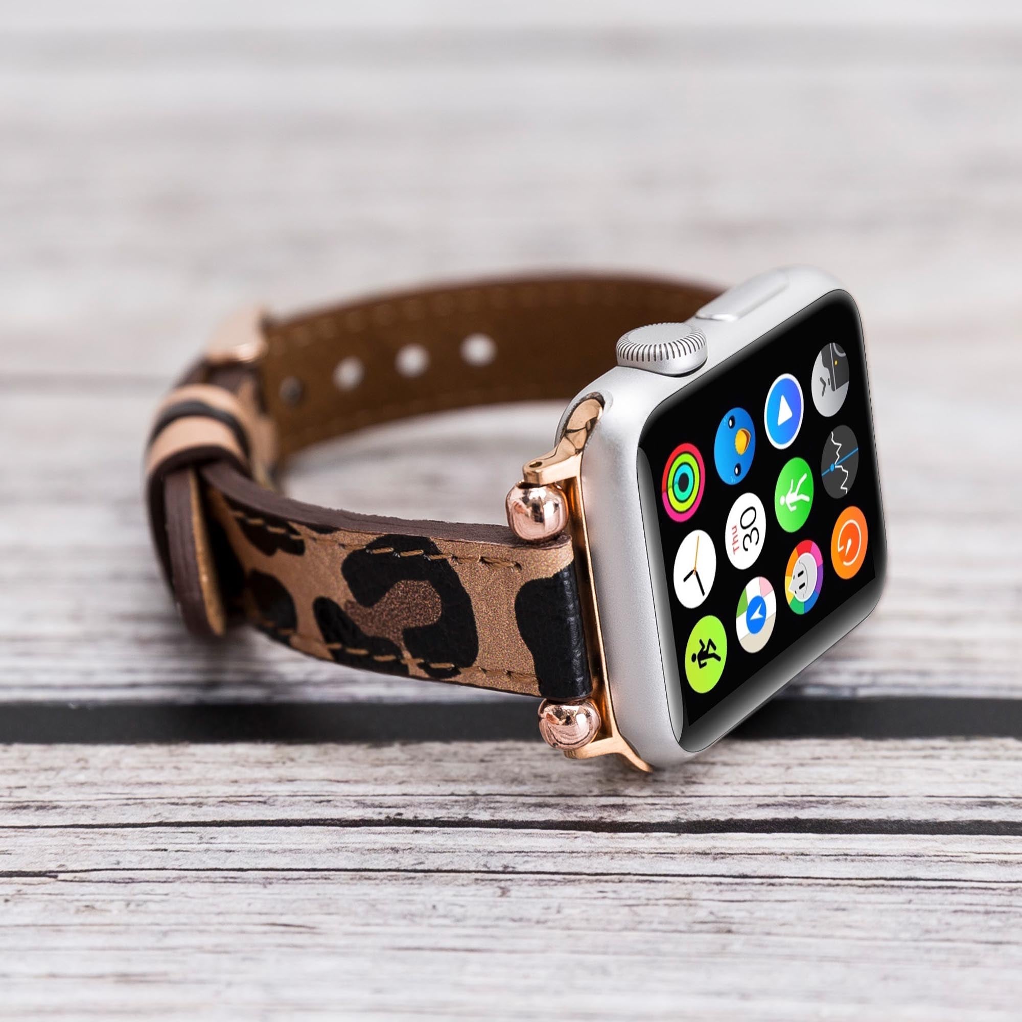 Ferro Strap - Full Grain Leather Band for Apple Watch - LEOPARD PATTERNED - saracleather