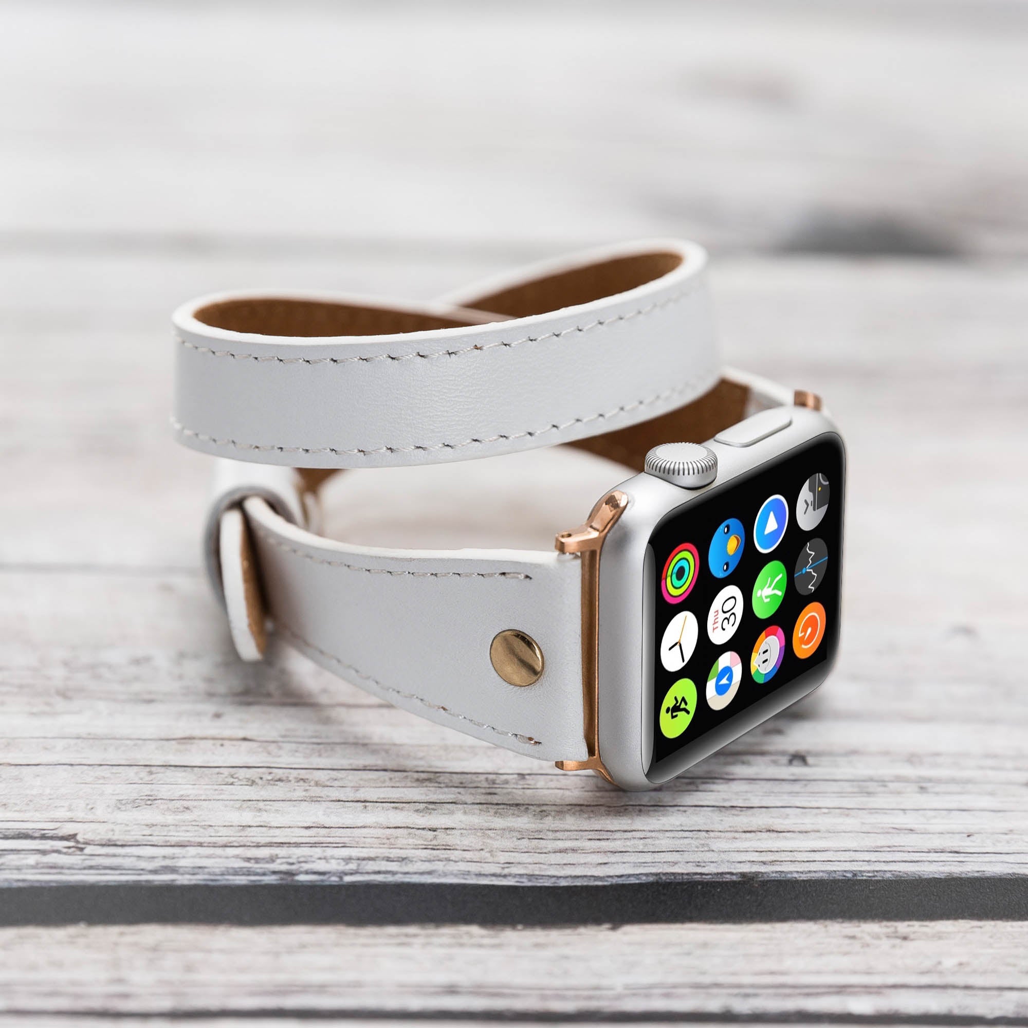 Slim Double Tour Strap: Full Grain Leather Band for Apple Watch 38mm / 40mm - WHITE - saracleather