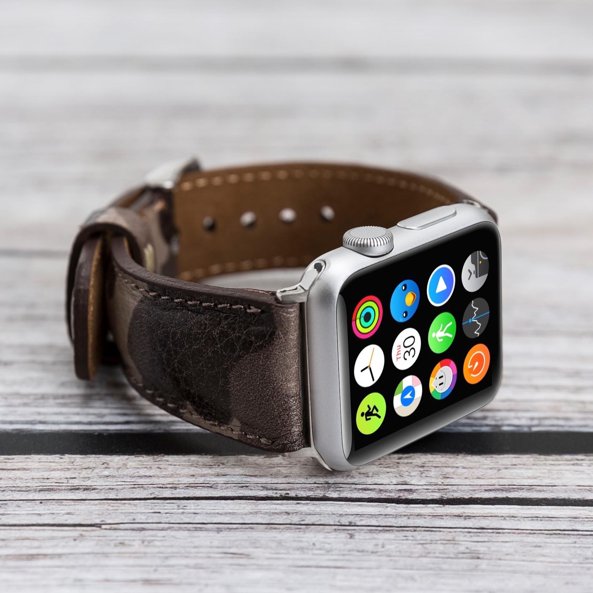 Full Grain Leather Band for Apple Watch - CAMOUFLAGE BROWN - saracleather