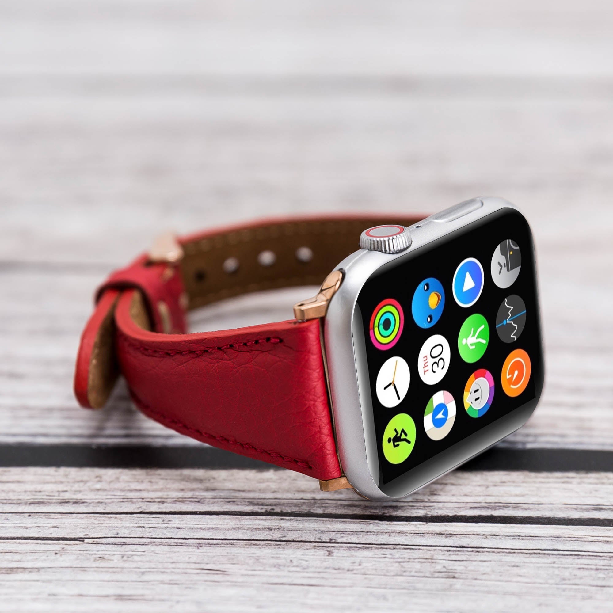 Slim Strap - Full Grain Leather Band for Apple Watch 38mm / 40mm - RED - saracleather