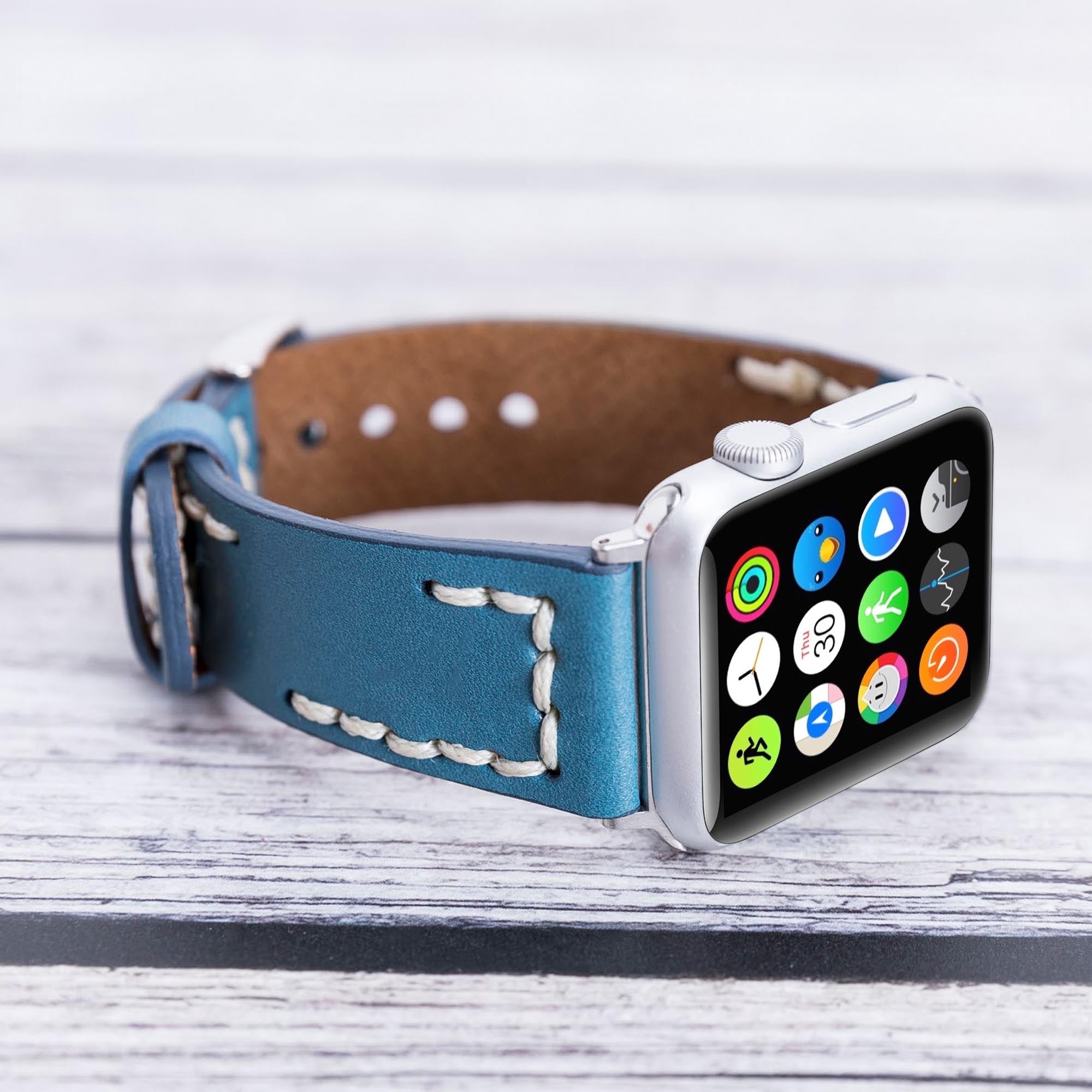 Full Grain Leather Band for Apple Watch - BLUE - saracleather