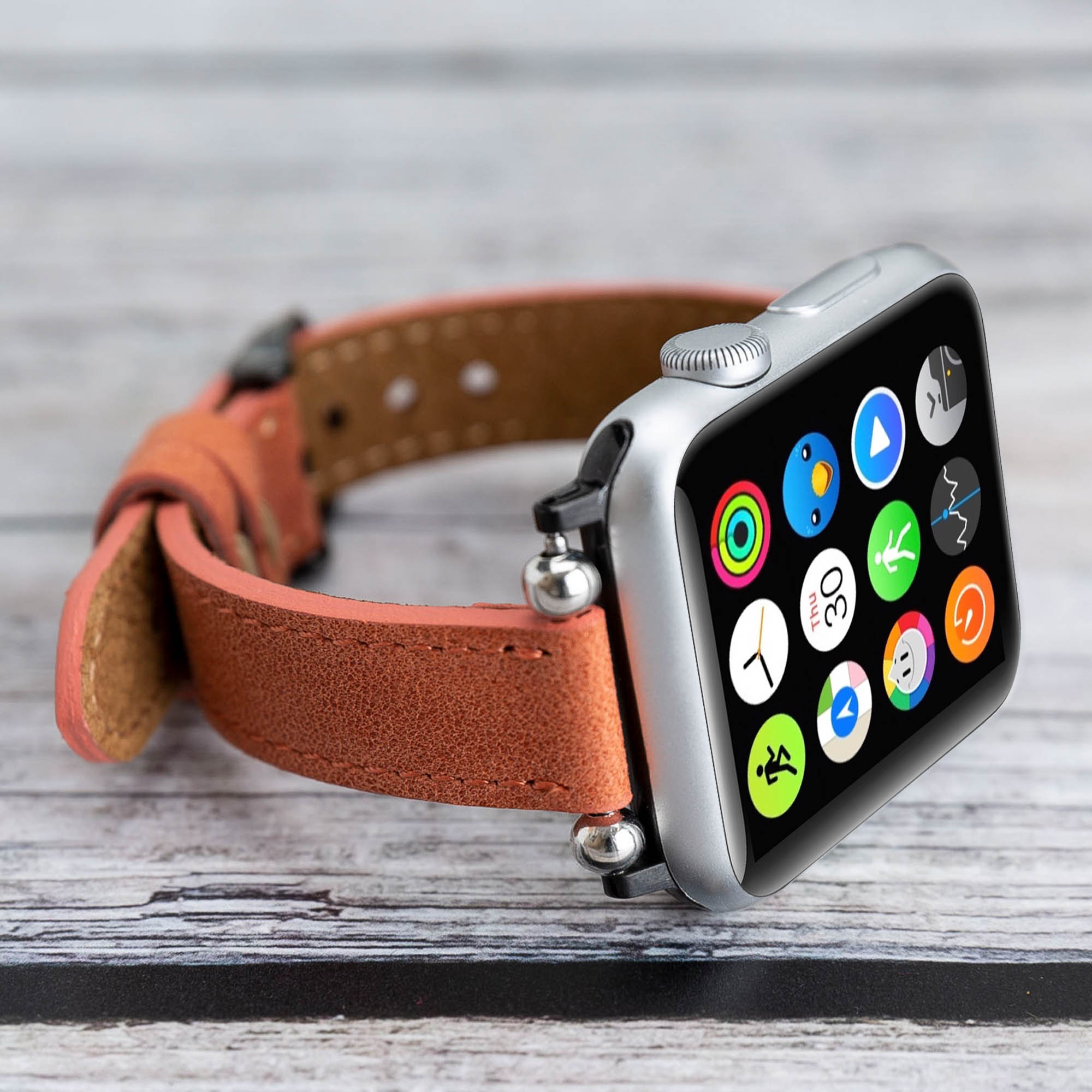 Ferro Strap - Full Grain Leather Band for Apple Watch - POMEGRANATE FLOWER - saracleather