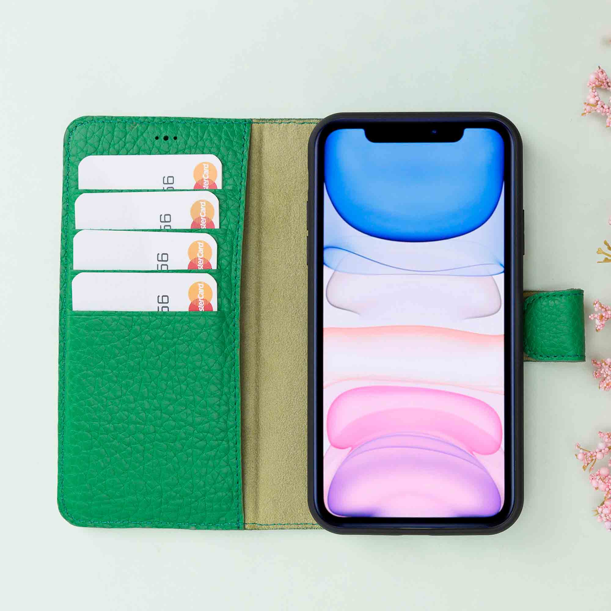 Magic Magnetic Detachable Leather Wallet Case for iPhone 11 Pro Max (6.5") - GREEN - saracleather