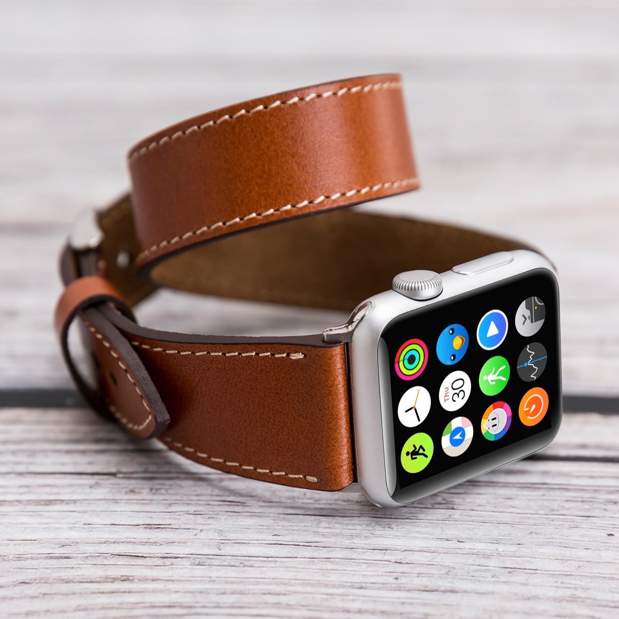 Double Tour Strap: Full Grain Leather Band for Apple Watch - TAN - saracleather