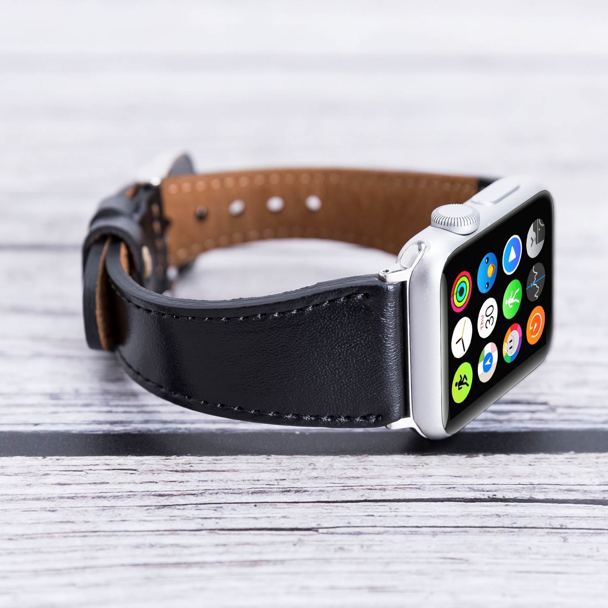 Full Grain Leather Band for Apple Watch - BLACK - saracleather