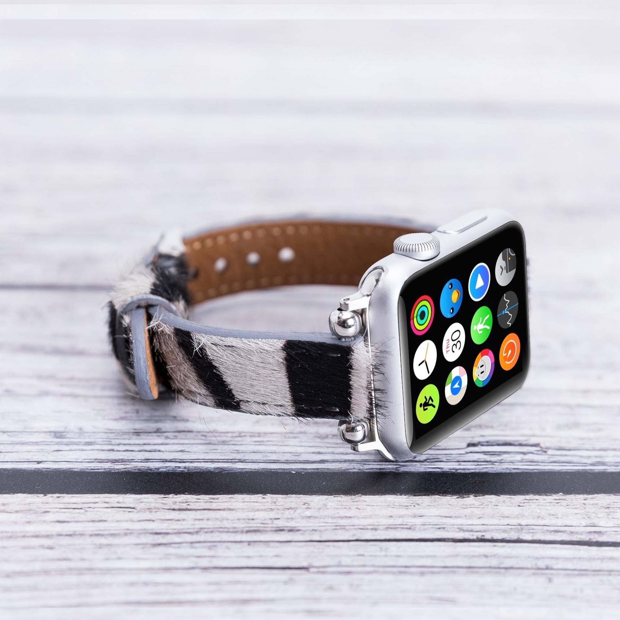 Ferro Strap - Full Grain Leather Band for Apple Watch - FURRY ZEBRA PATTERNED - saracleather