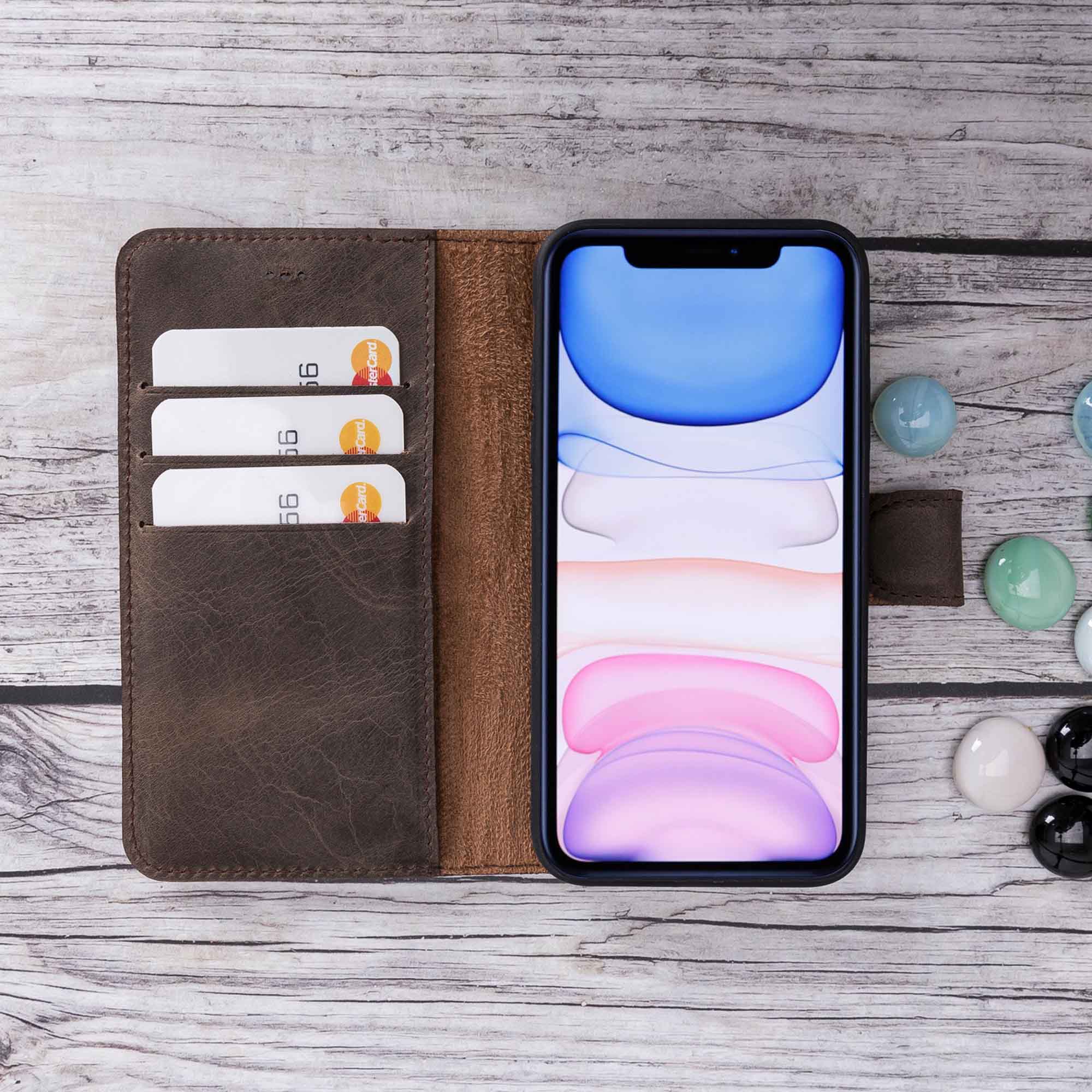 Magic Magnetic Detachable Leather Wallet Case for iPhone X / XS (5.8") - BROWN - saracleather