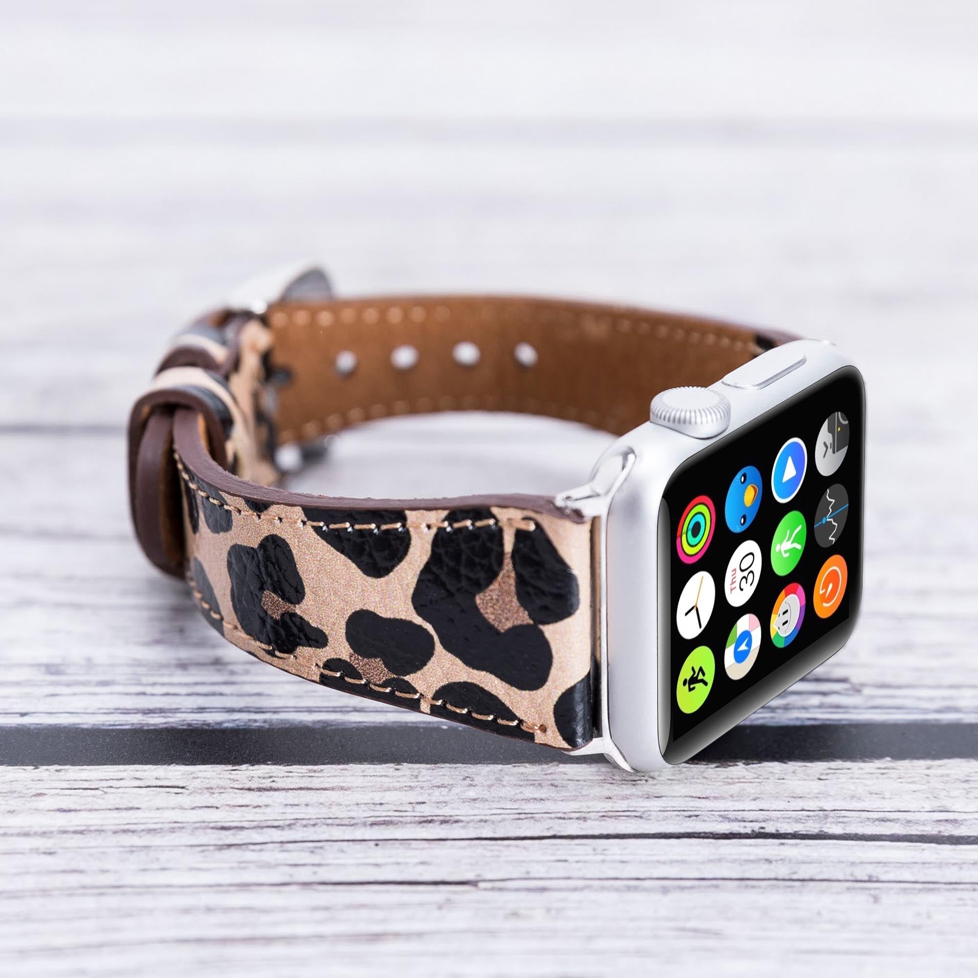 Full Grain Leather Band for Apple Watch - LEOPARD PATTERNED - saracleather