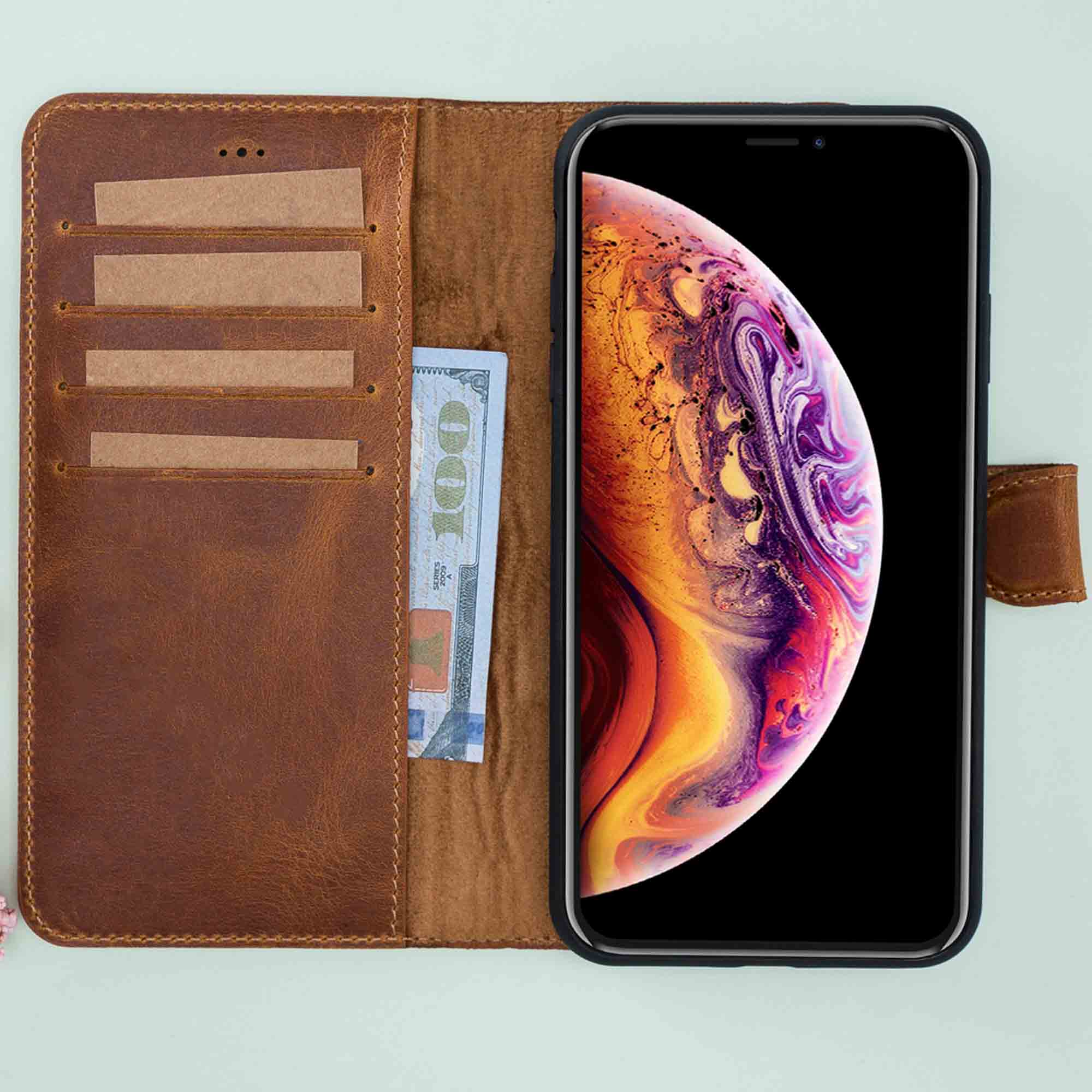 Magic Magnetic Detachable Leather Wallet Case for iPhone XS Max (6.5") - TAN - saracleather