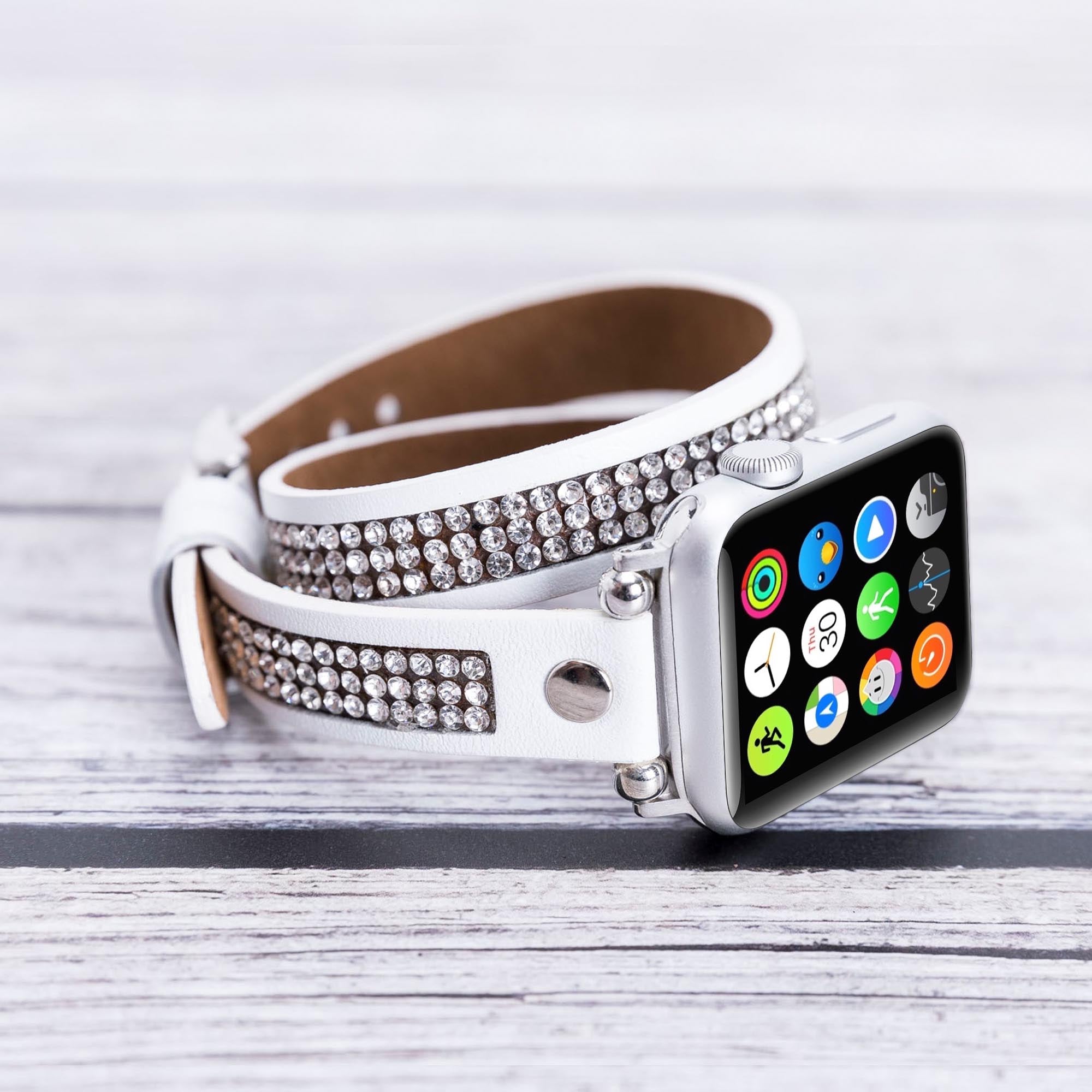 Ferro Double Tour Strap: Full Grain Leather Band for Apple Watch - WHITE - saracleather