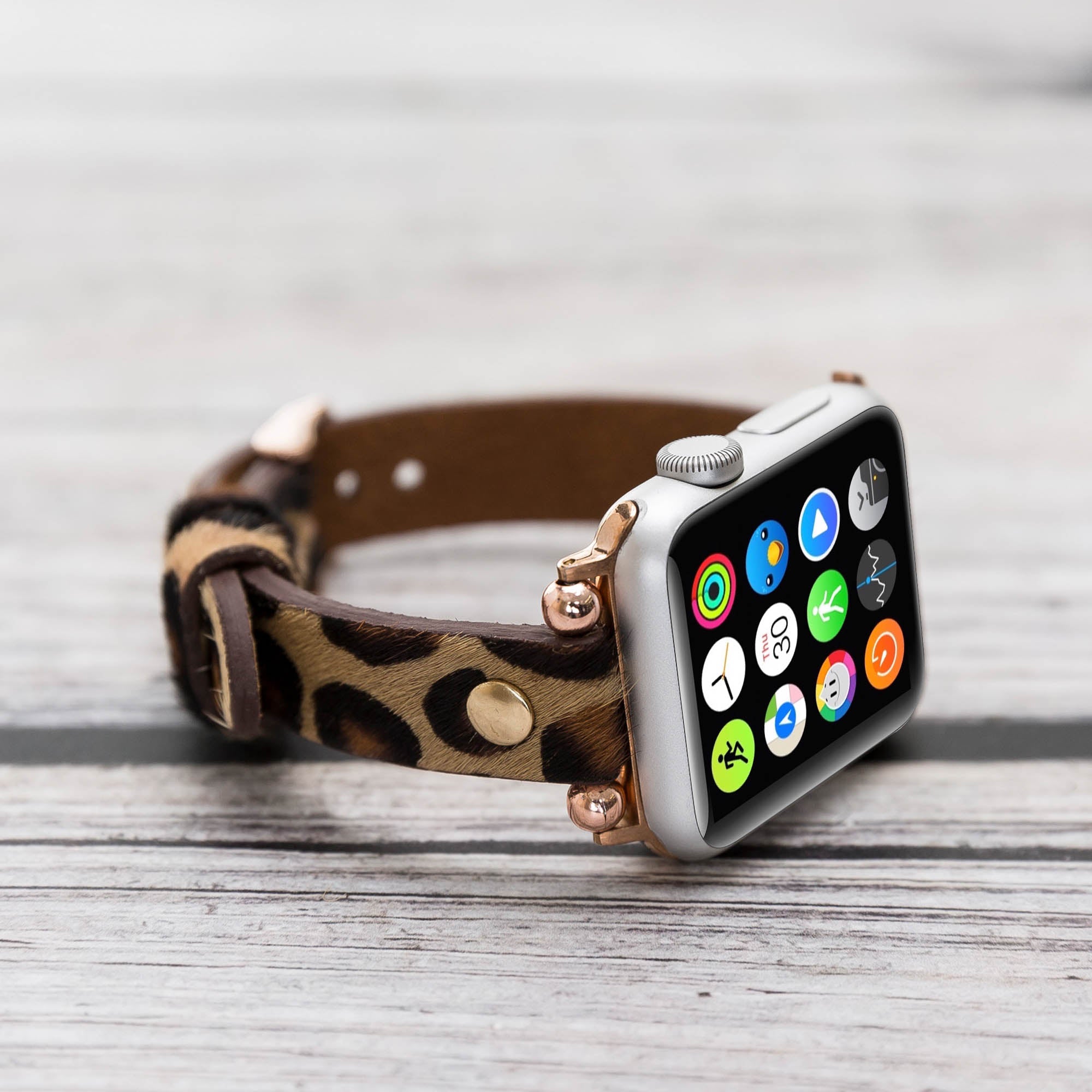 Ferro Strap - Full Grain Leather Band for Apple Watch - FURRY LEOPARD PATTERNED - saracleather