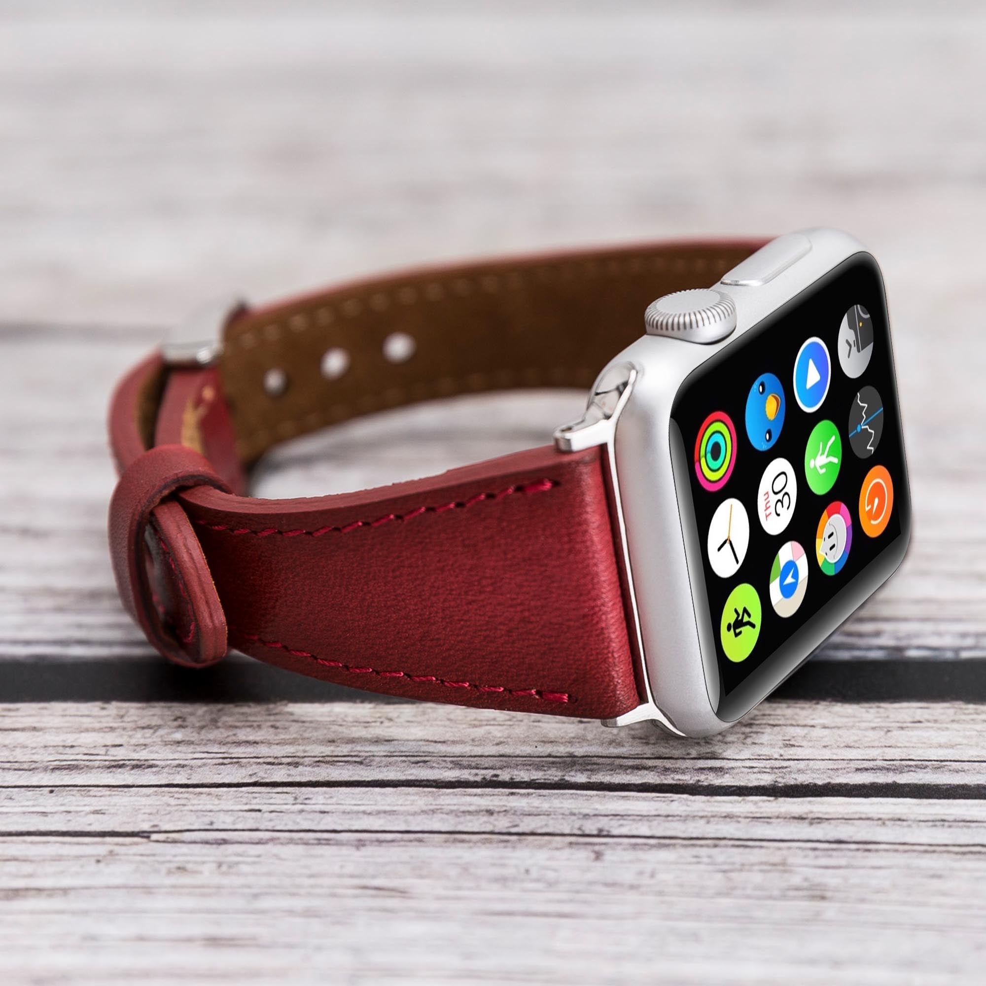 Slim Strap - Full Grain Leather Band for Apple Watch 38mm / 40mm - EFFECT RED - saracleather