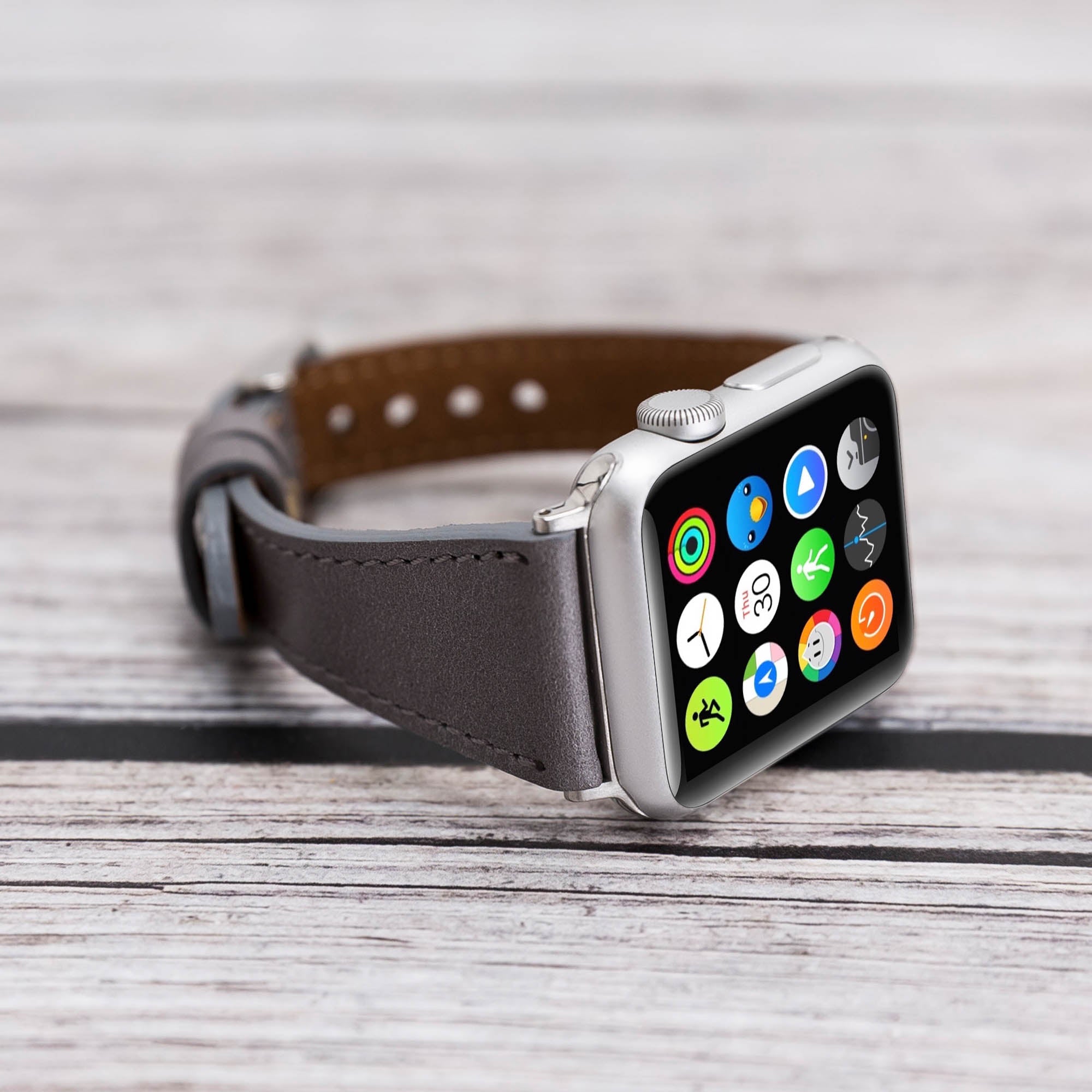 Slim Strap - Full Grain Leather Band for Apple Watch 38mm / 40mm - GRAY - saracleather