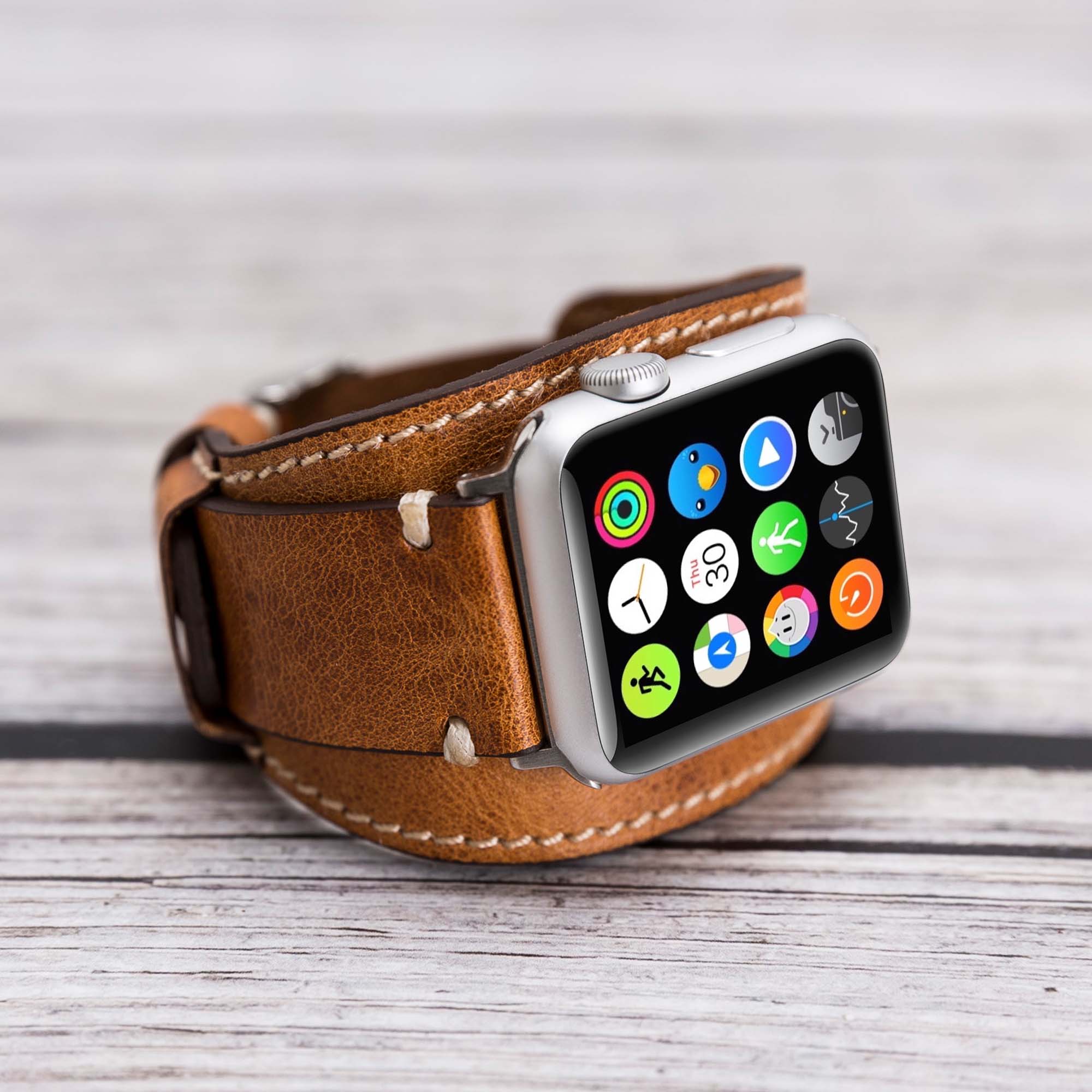 Cuff Strap: Full Grain Leather Band for Apple Watch - CAMEL - saracleather