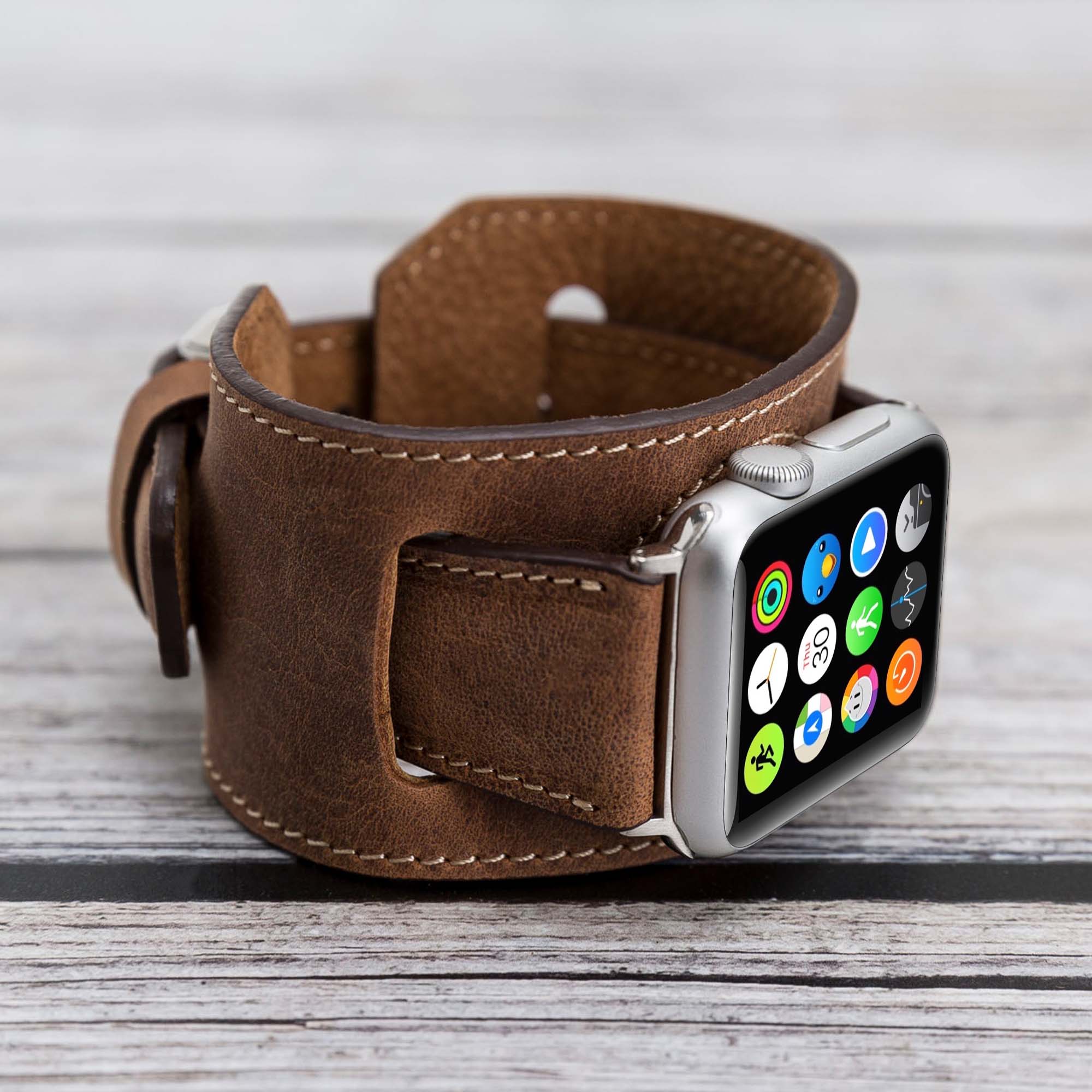 Cuff Strap: Full Grain Leather Band for Apple Watch - BROWN - saracleather