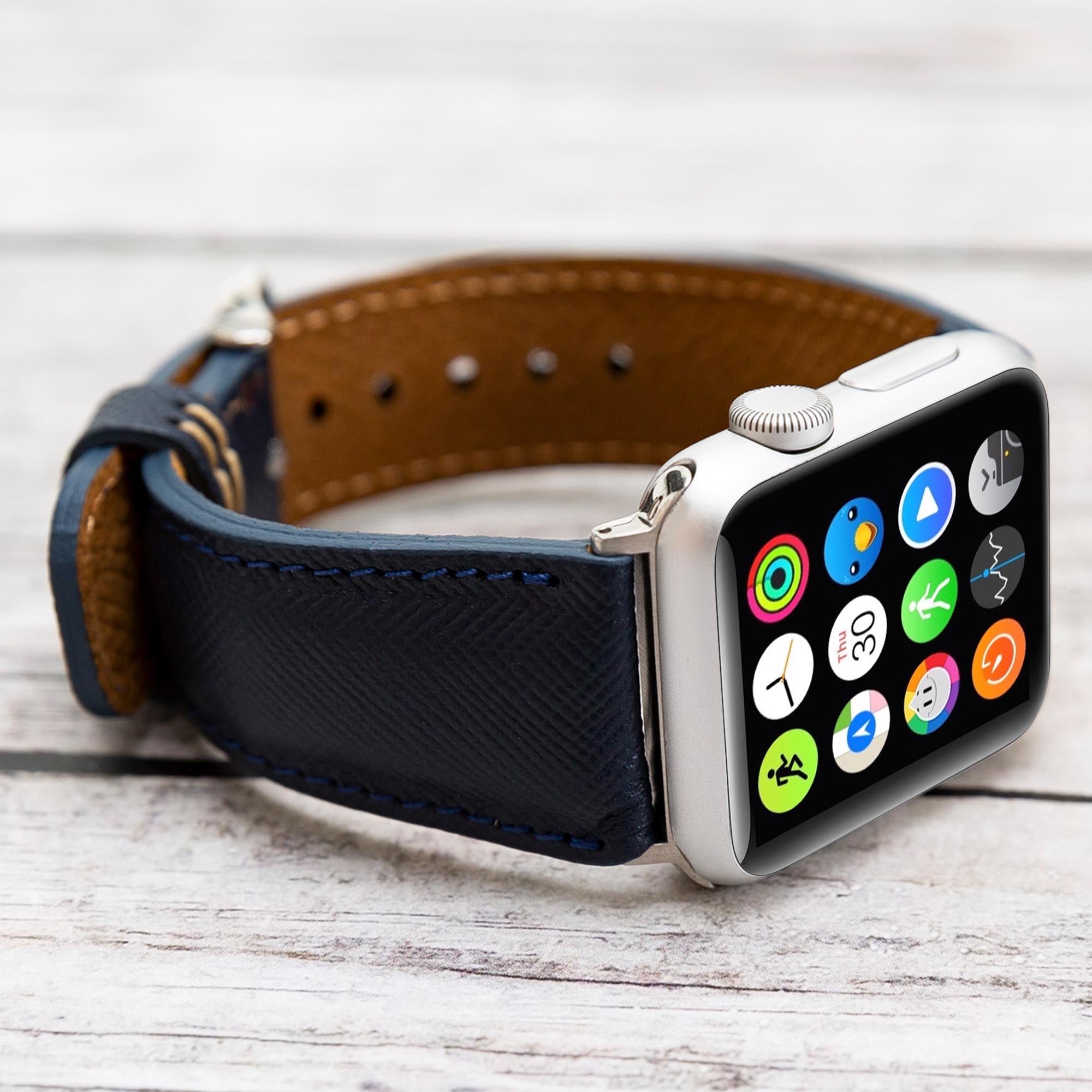 Full Grain Leather Band for Apple Watch - NAVY BLUE - saracleather