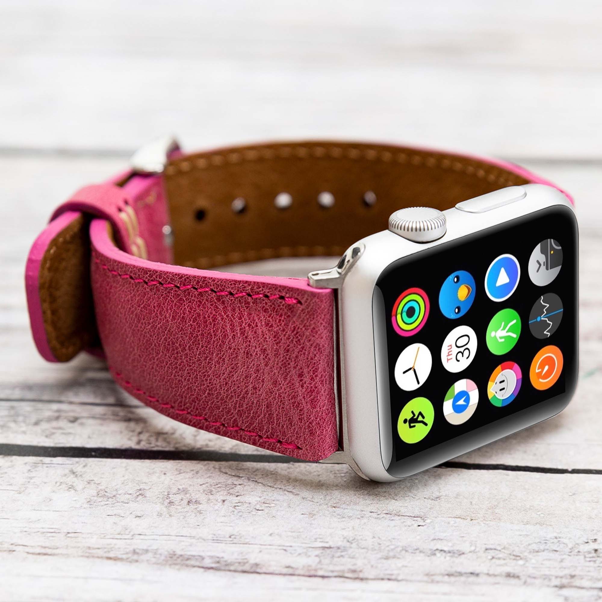 Full Grain Leather Band for Apple Watch - FUCHSIA - saracleather