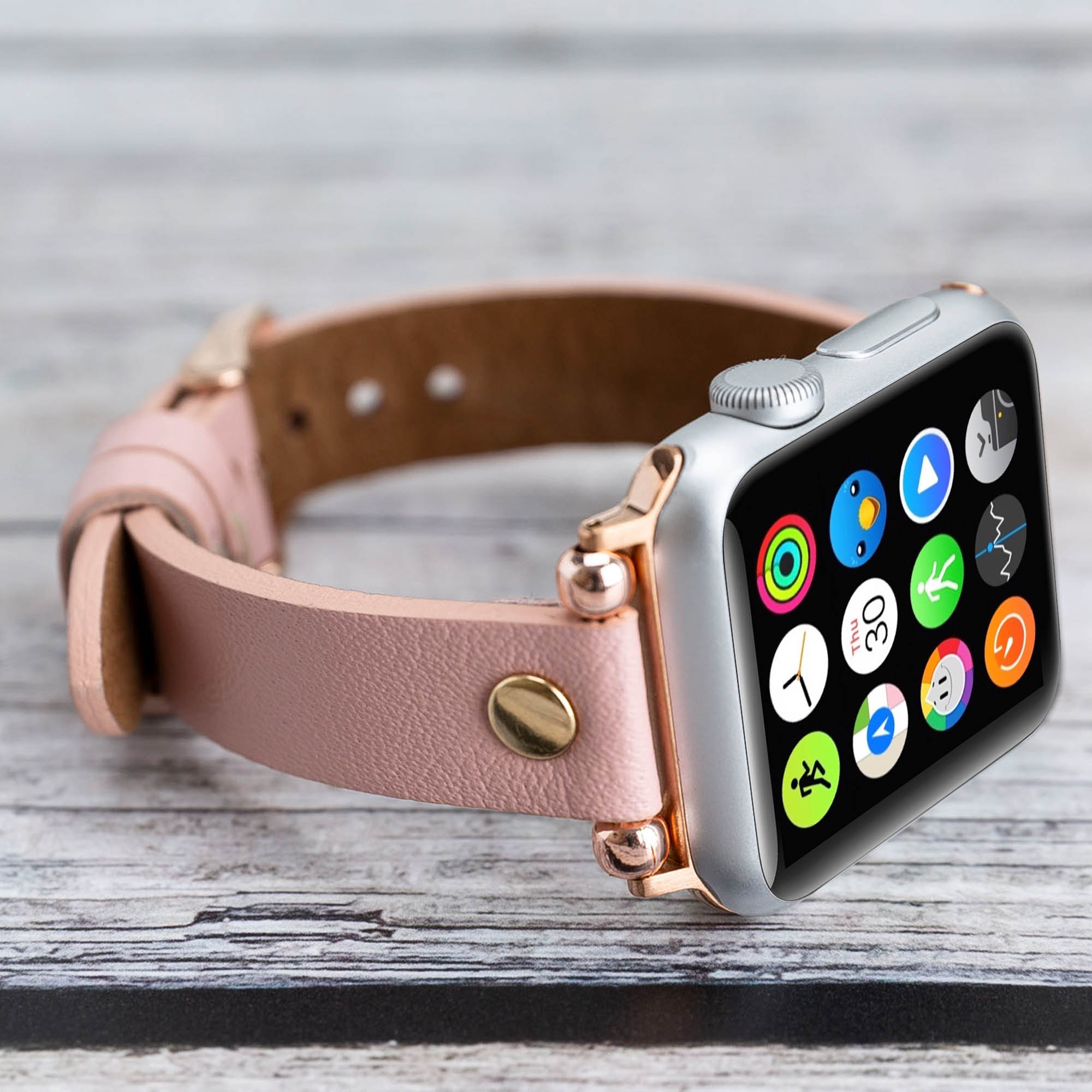 Ferro Strap - Full Grain Leather Band for Apple Watch - PINK - saracleather