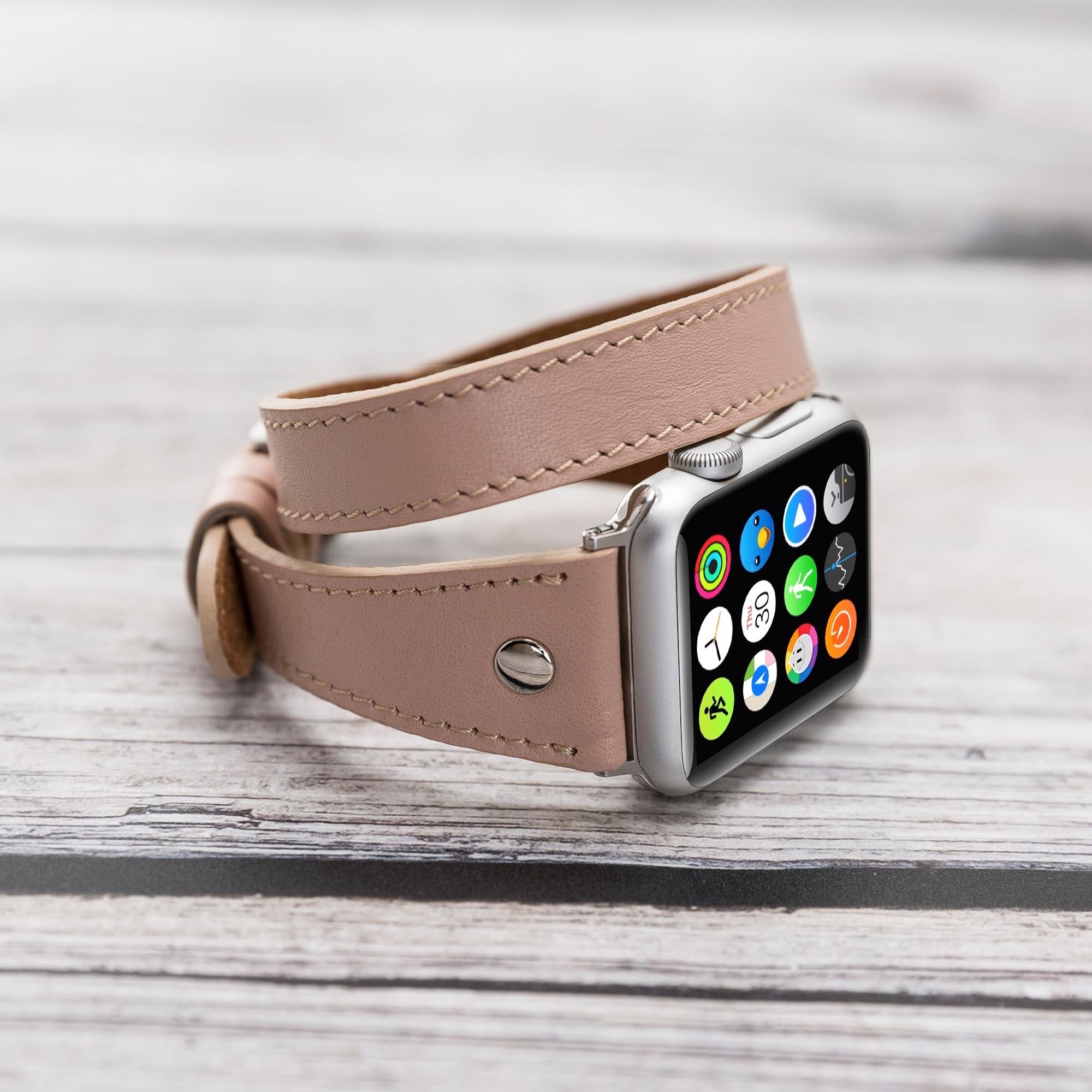 Slim Double Tour Strap: Full Grain Leather Band for Apple Watch 38mm / 40mm - PINK - saracleather