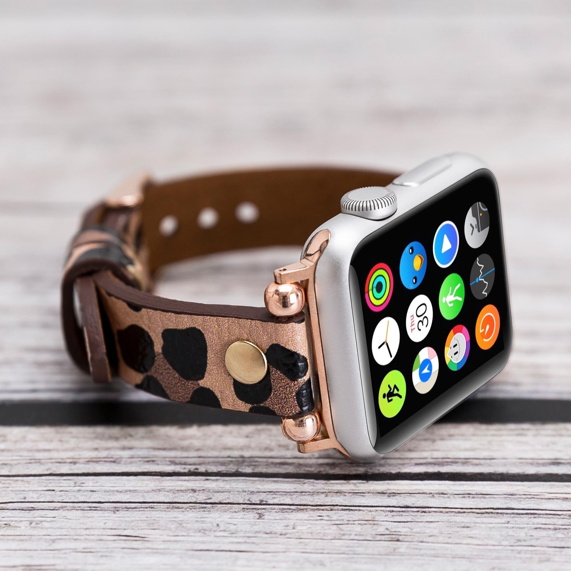 Ferro Strap - Full Grain Leather Band for Apple Watch - LEOPARD PATTERNED - saracleather