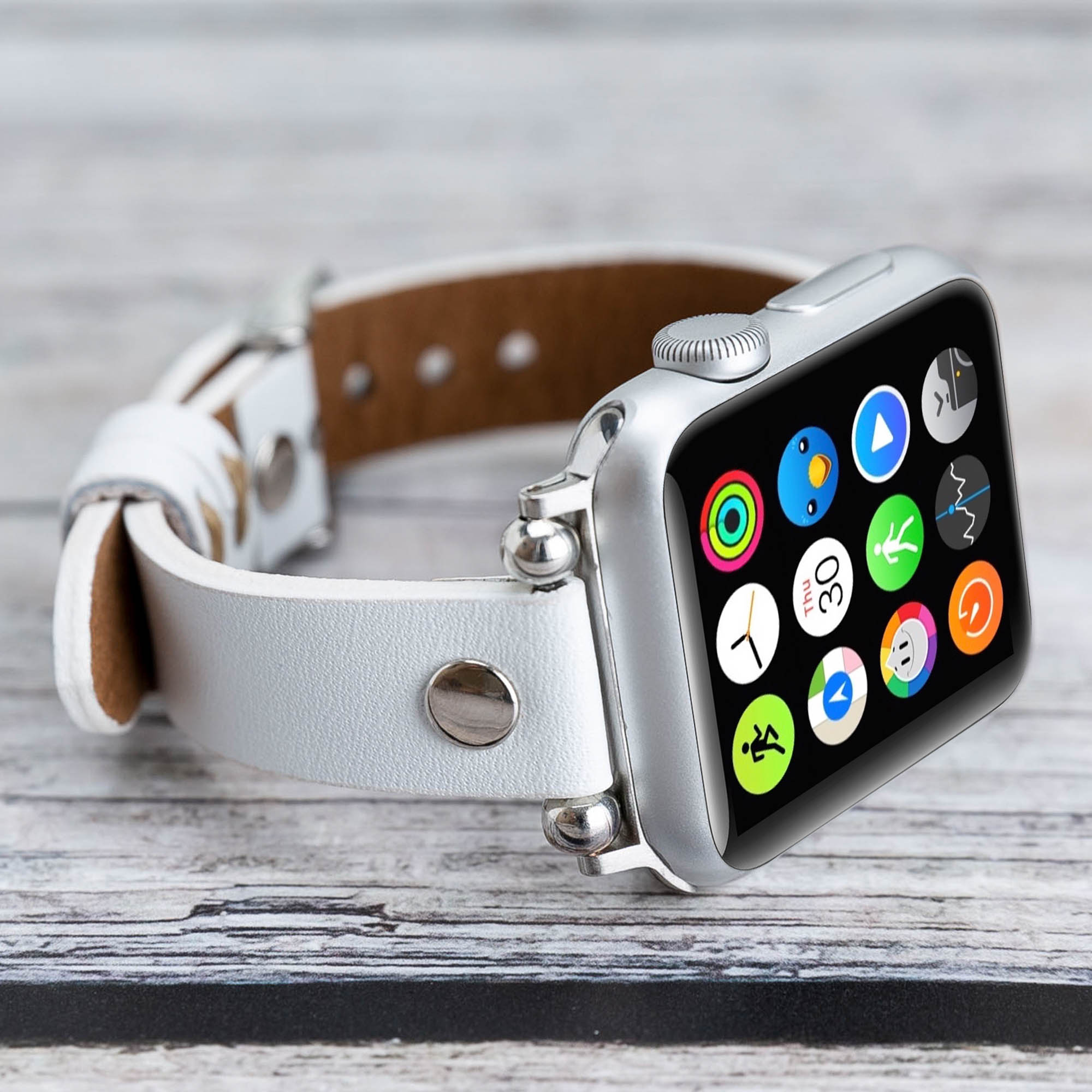 Ferro Strap - Full Grain Leather Band for Apple Watch - WHITE - saracleather