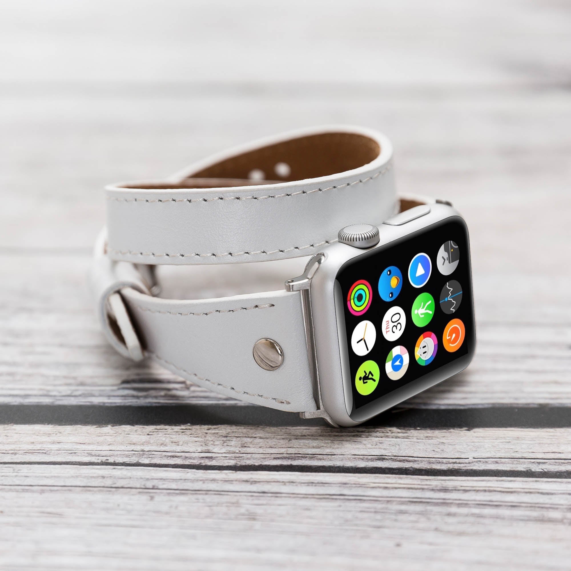 Slim Double Tour Strap: Full Grain Leather Band for Apple Watch 38mm / 40mm - WHITE - saracleather