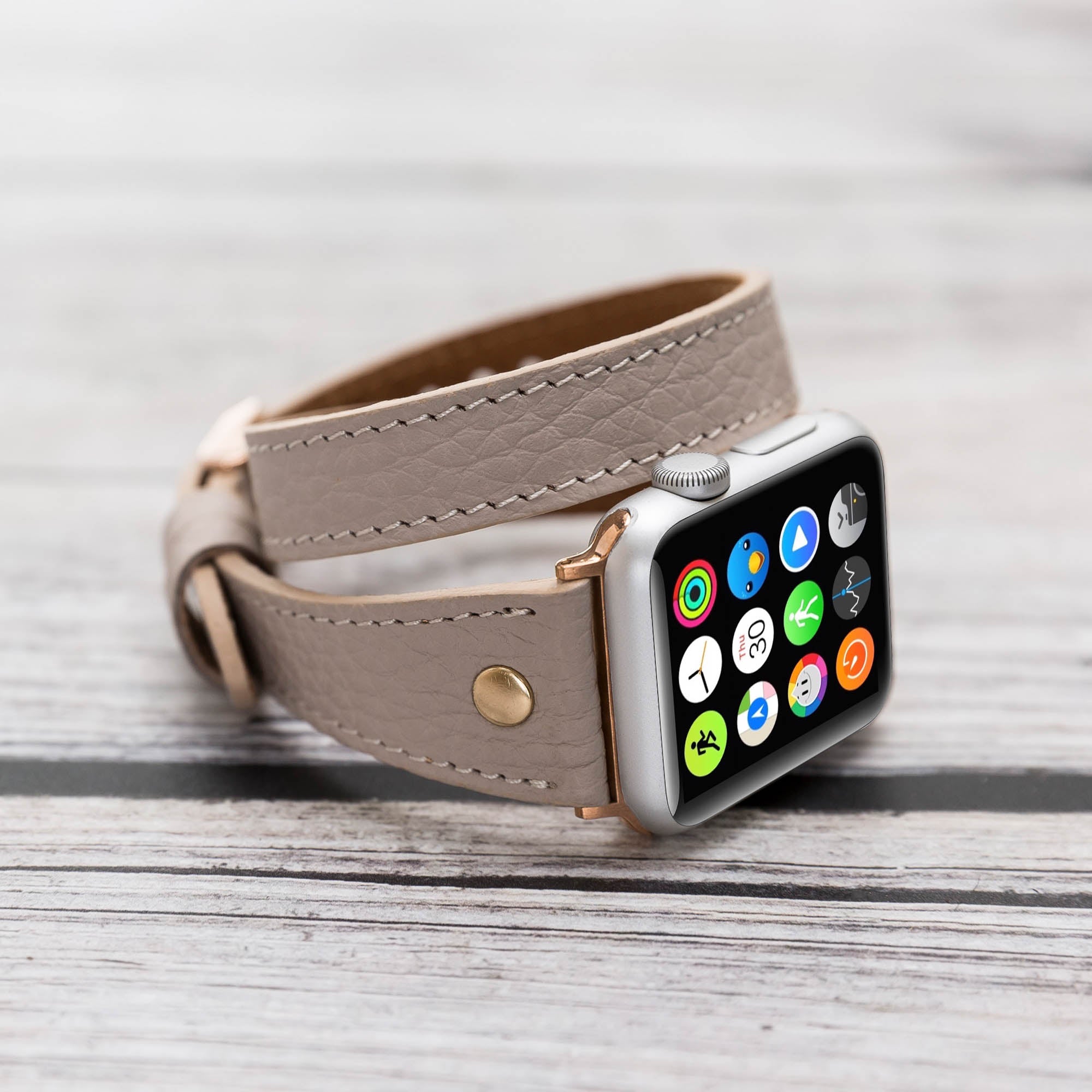 Slim Double Tour Strap: Full Grain Leather Band for Apple Watch 38mm / 40mm - GRAY - saracleather