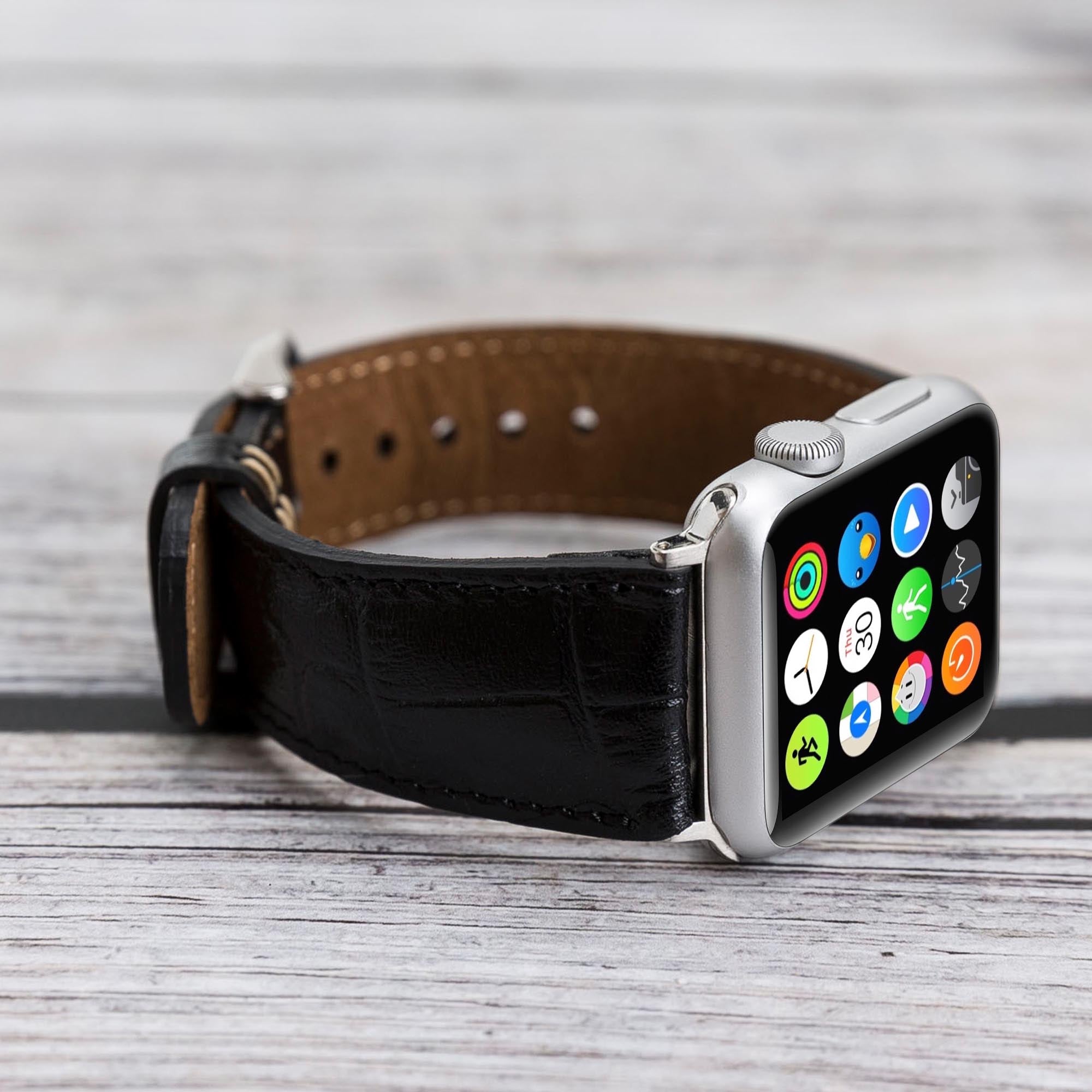 Full Grain Leather Band for Apple Watch - BLACK - saracleather