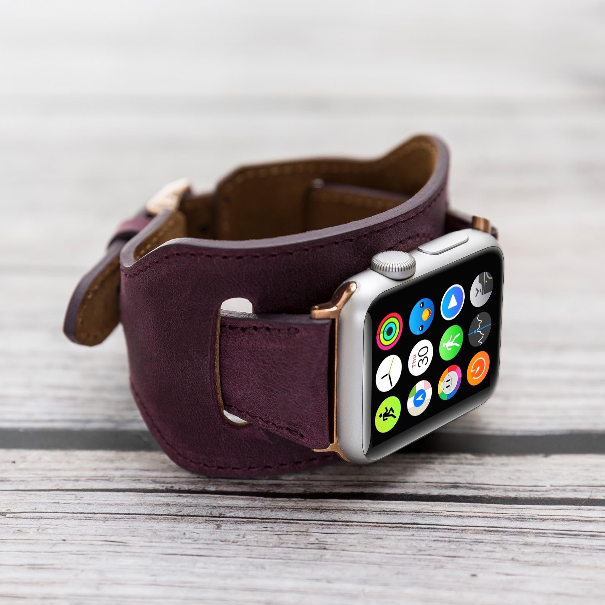 Cuff Slim Strap: Full Grain Leather Band for Apple Watch 38mm / 40mm - PURPLE - saracleather