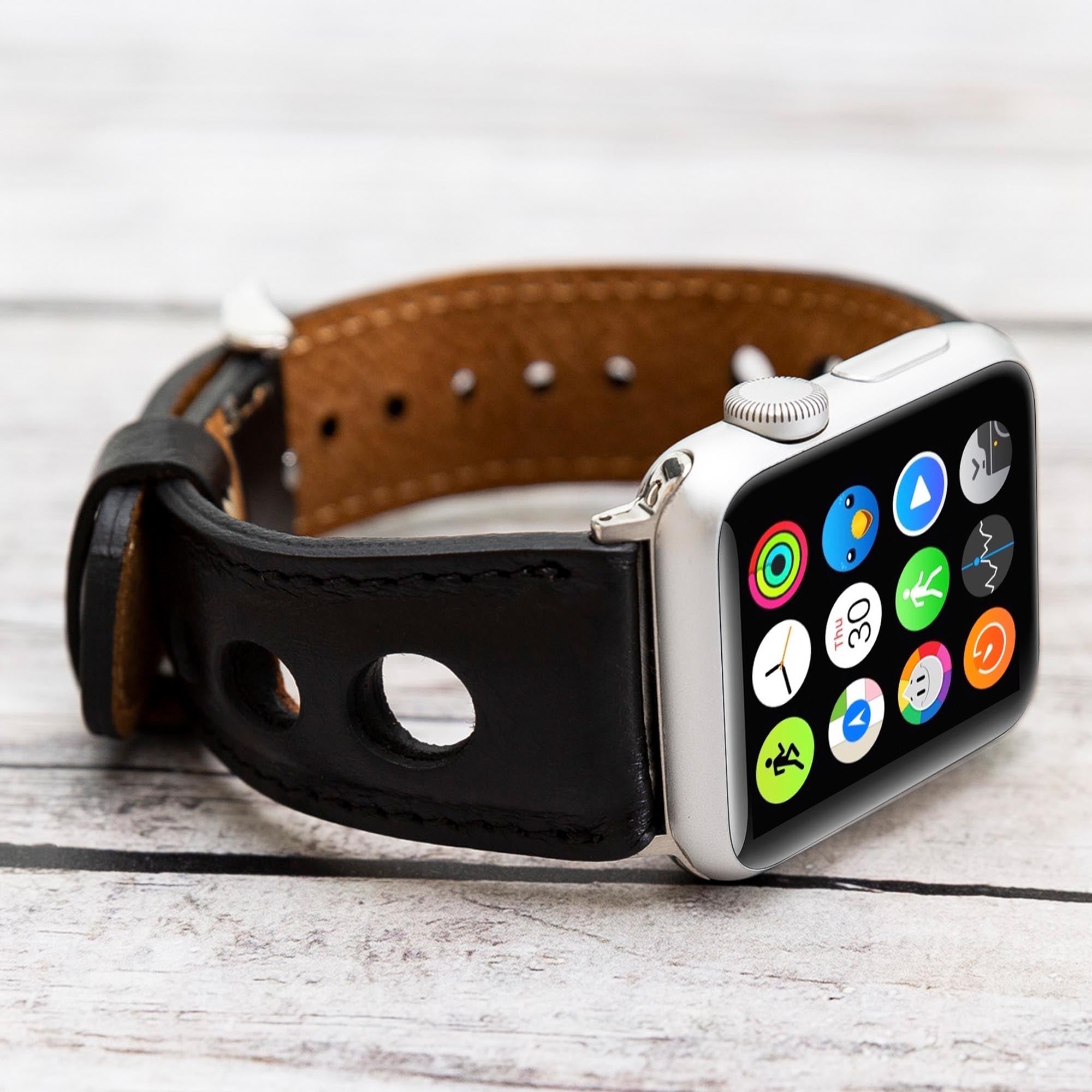 Holo Strap: Full Grain Leather Band for Apple Watch 38mm / 40mm - BLACK - saracleather