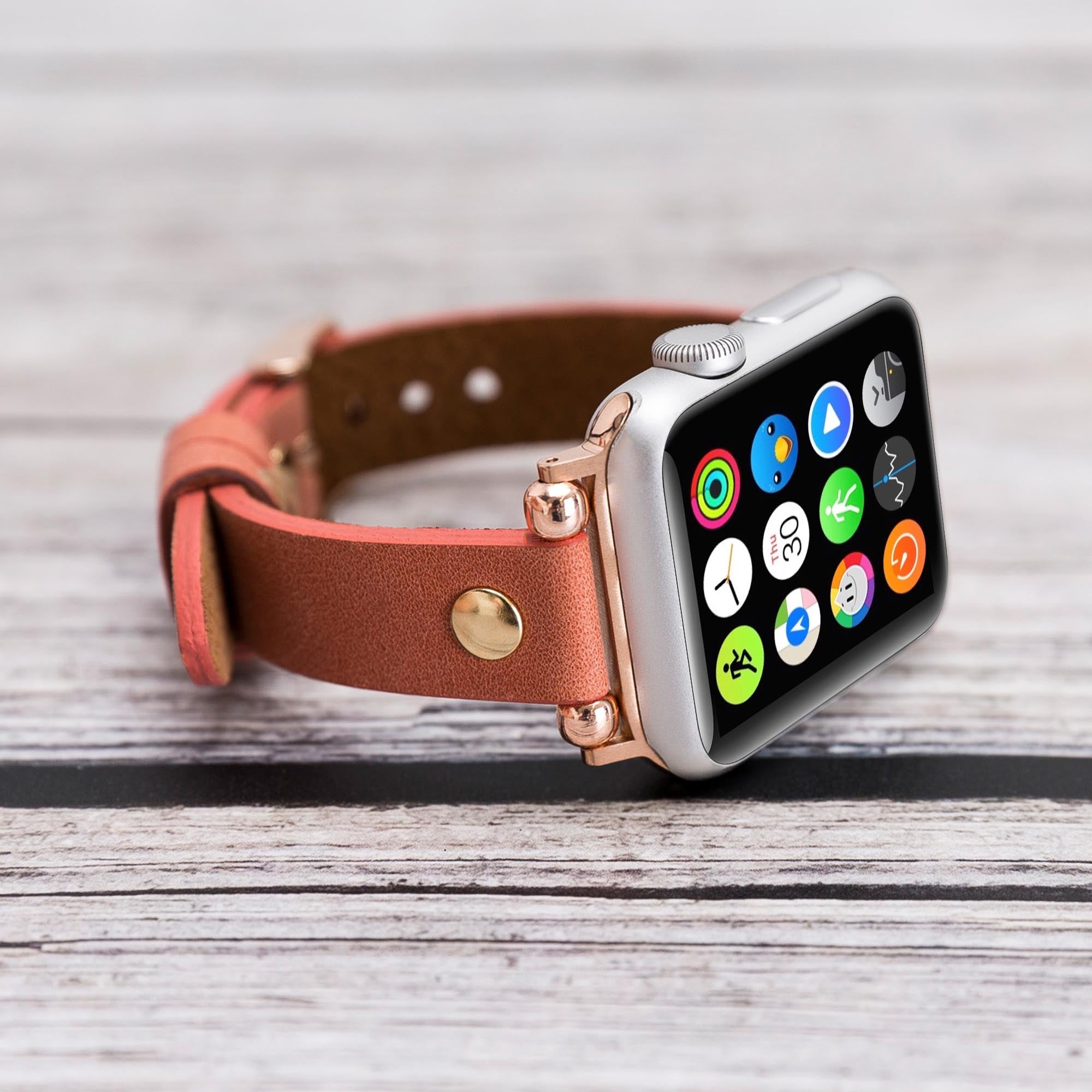 Ferro Strap - Full Grain Leather Band for Apple Watch - POMEGRANATE FLOWER - saracleather