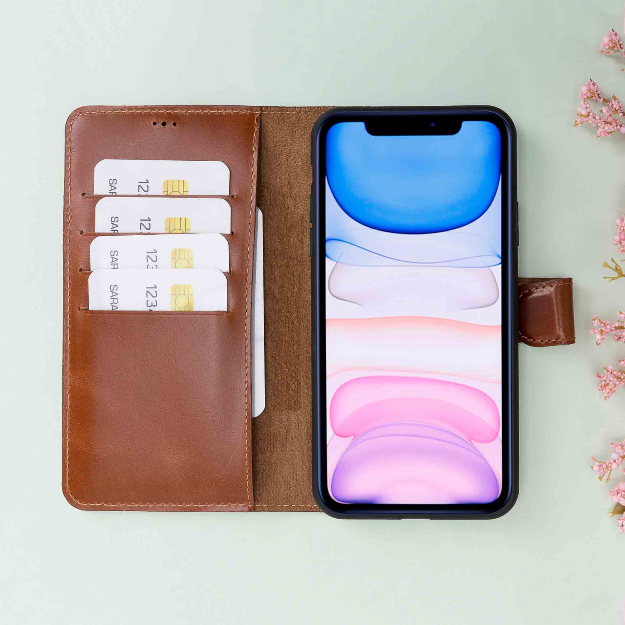 Magic Magnetic Detachable Leather Wallet Case for iPhone 11 Pro Max (6.5") - EFFECT BROWN - saracleather