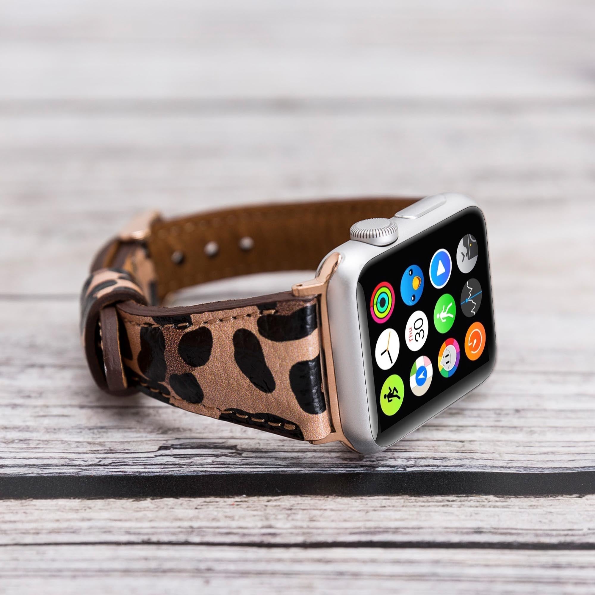 Slim Strap - Full Grain Leather Band for Apple Watch 38mm / 40mm - LEOPARD PATTERNED - saracleather