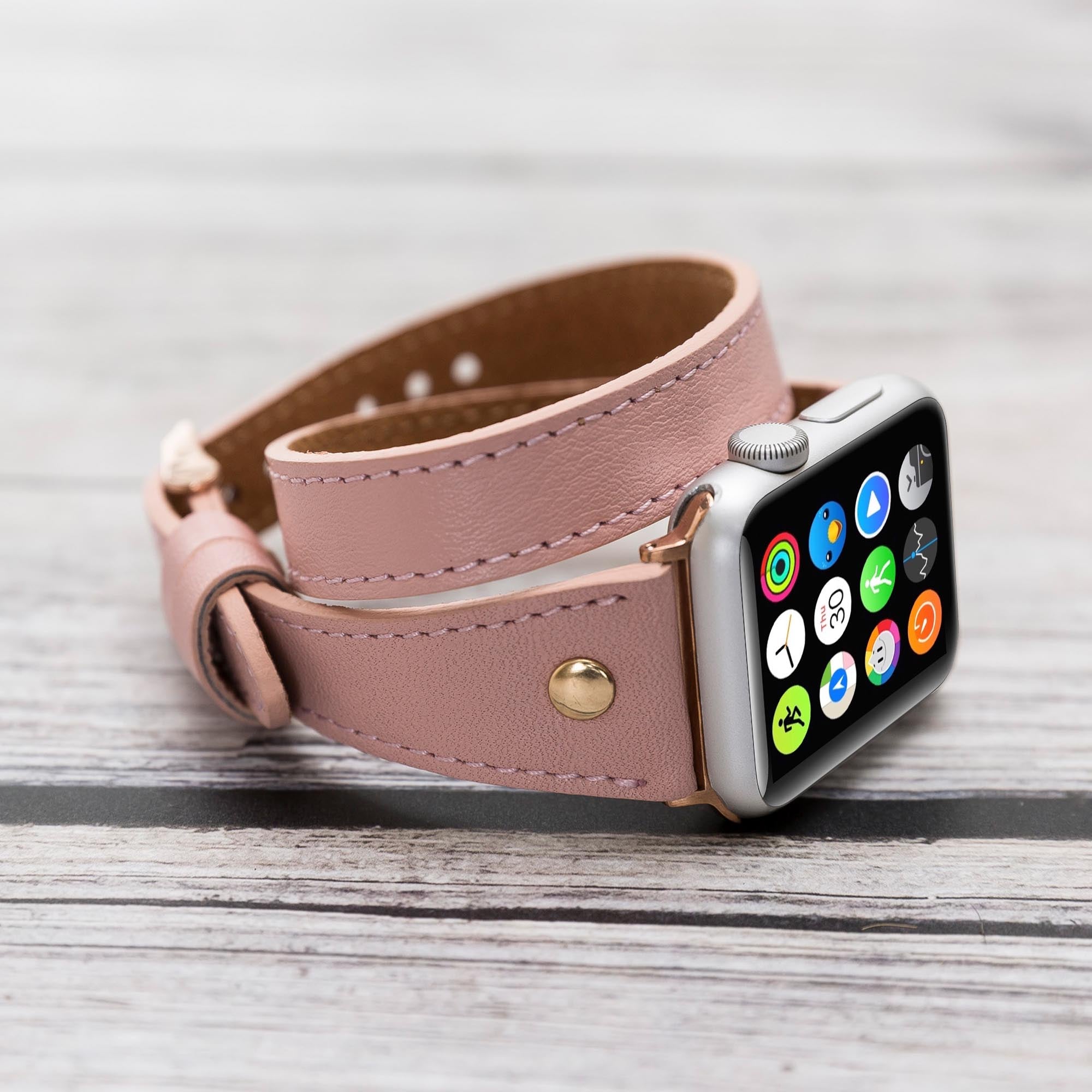 Slim Double Tour Strap: Full Grain Leather Band for Apple Watch 38mm / 40mm - PINK - saracleather