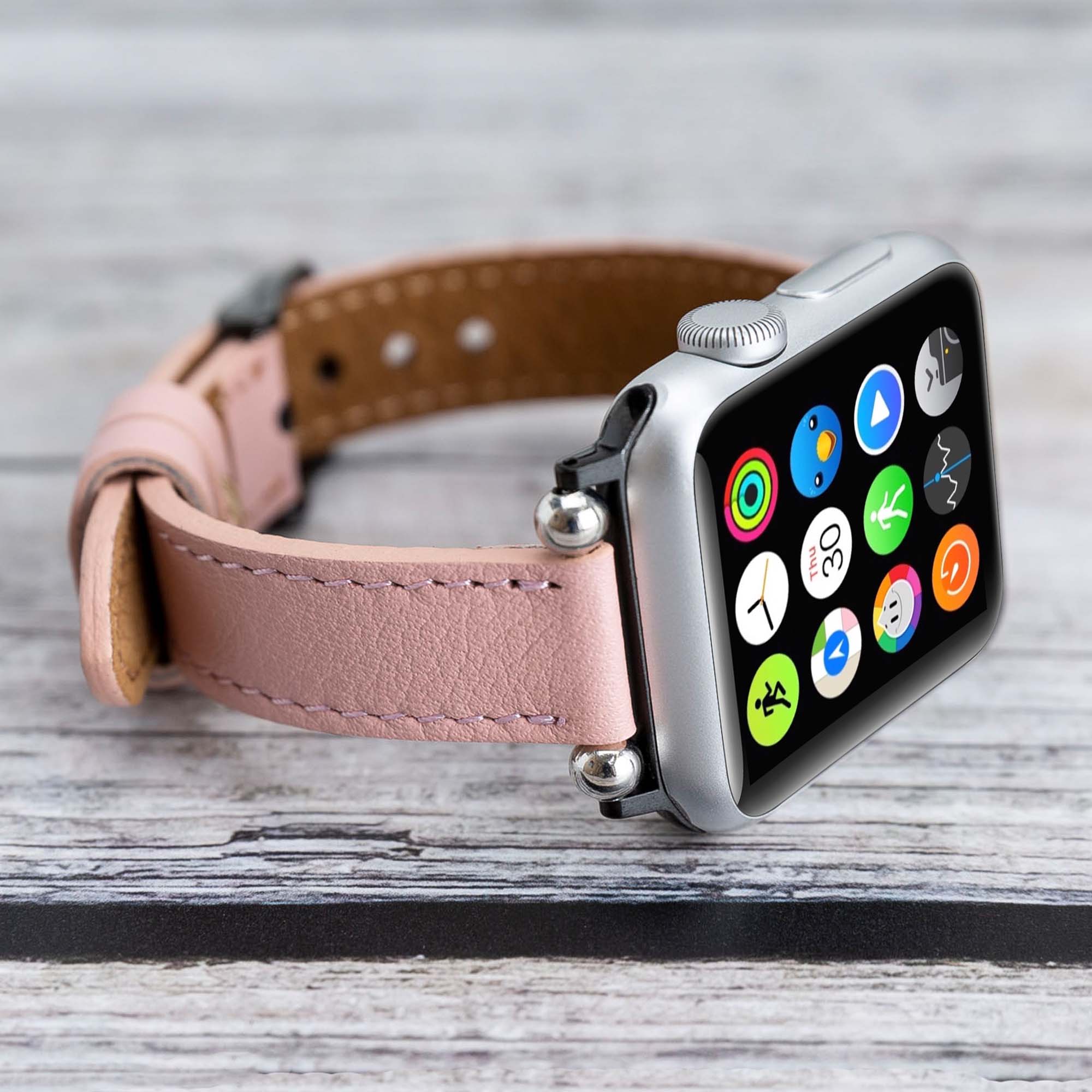 Ferro Strap - Full Grain Leather Band for Apple Watch - PINK - saracleather