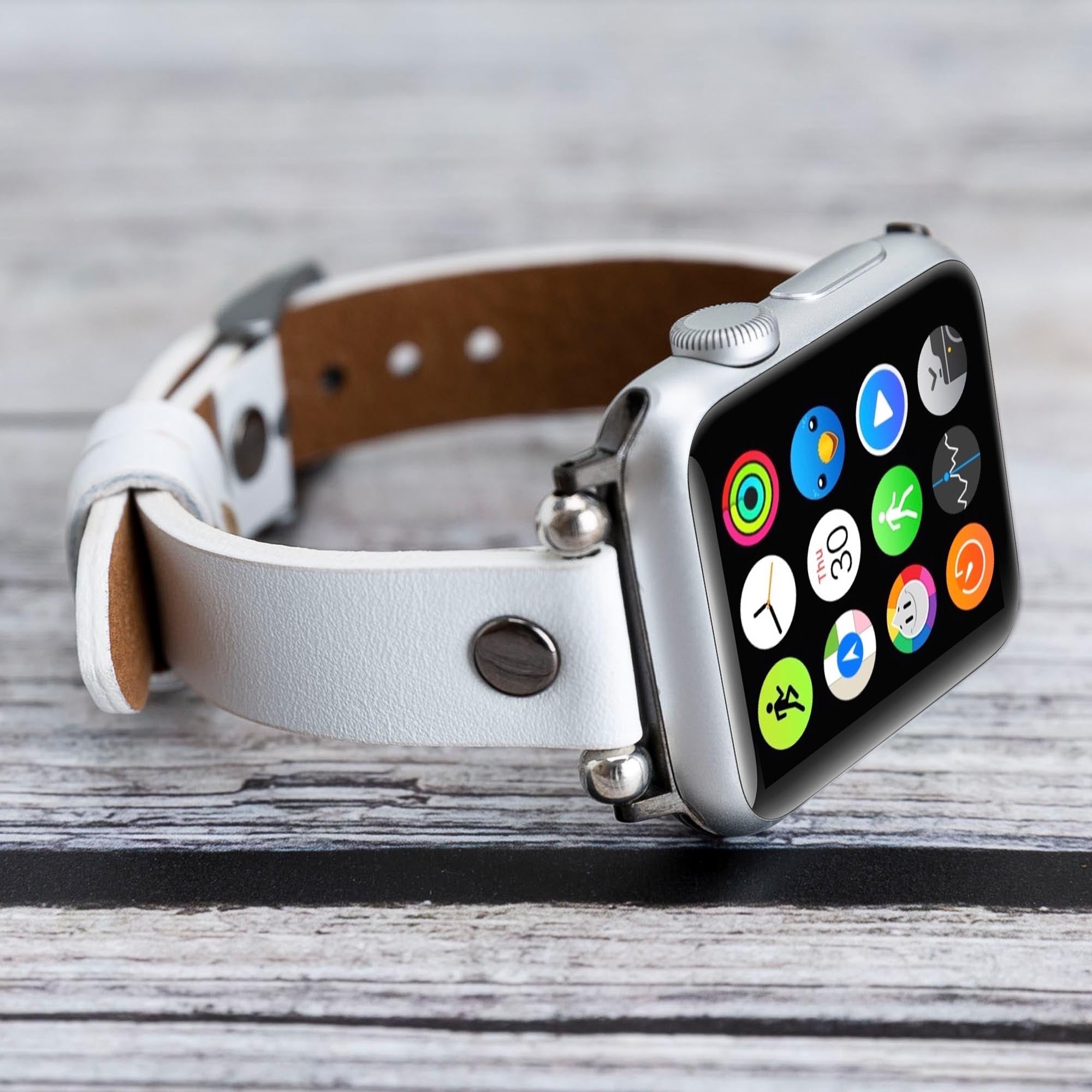 Ferro Strap - Full Grain Leather Band for Apple Watch - WHITE - saracleather