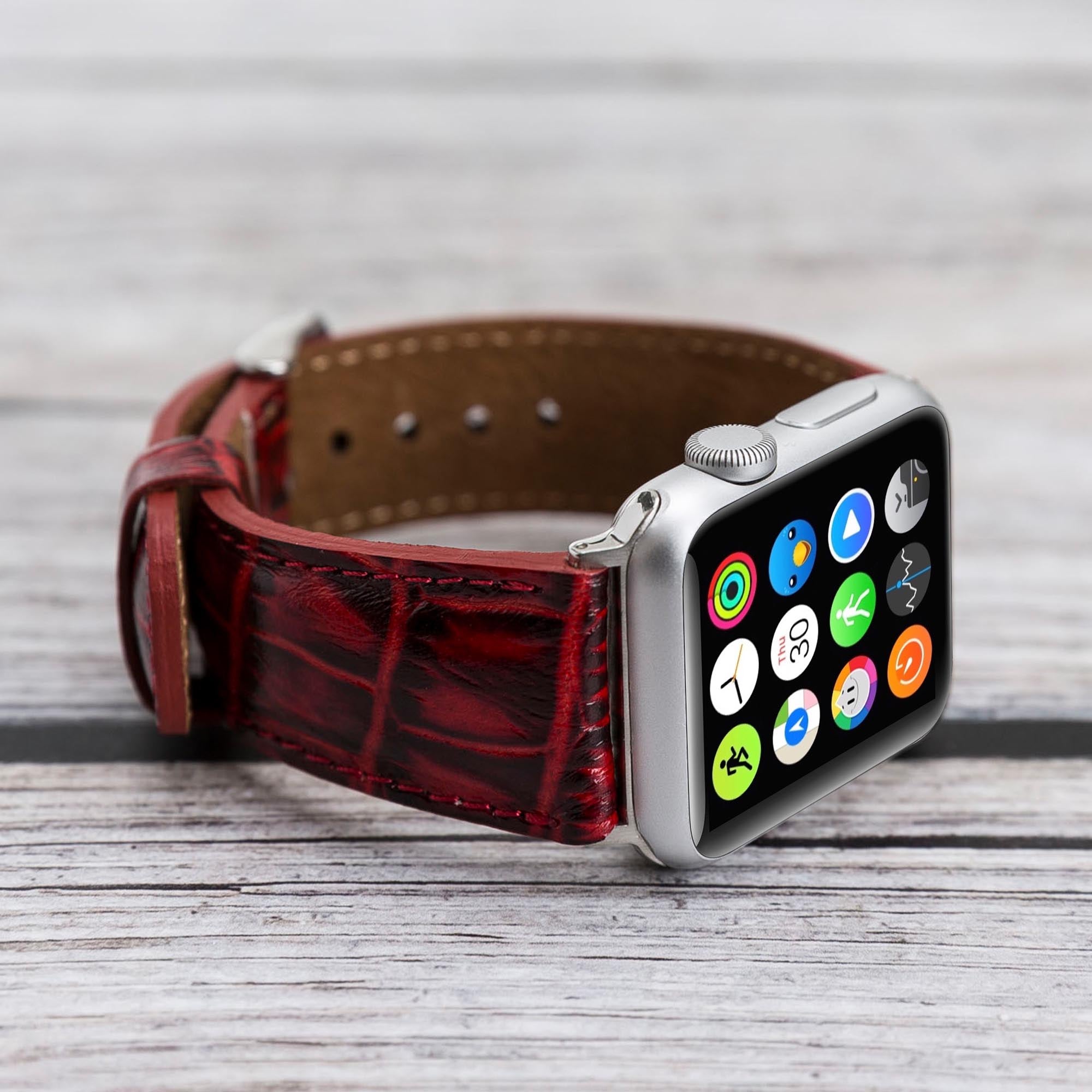 Full Grain Leather Band for Apple Watch - RED - saracleather