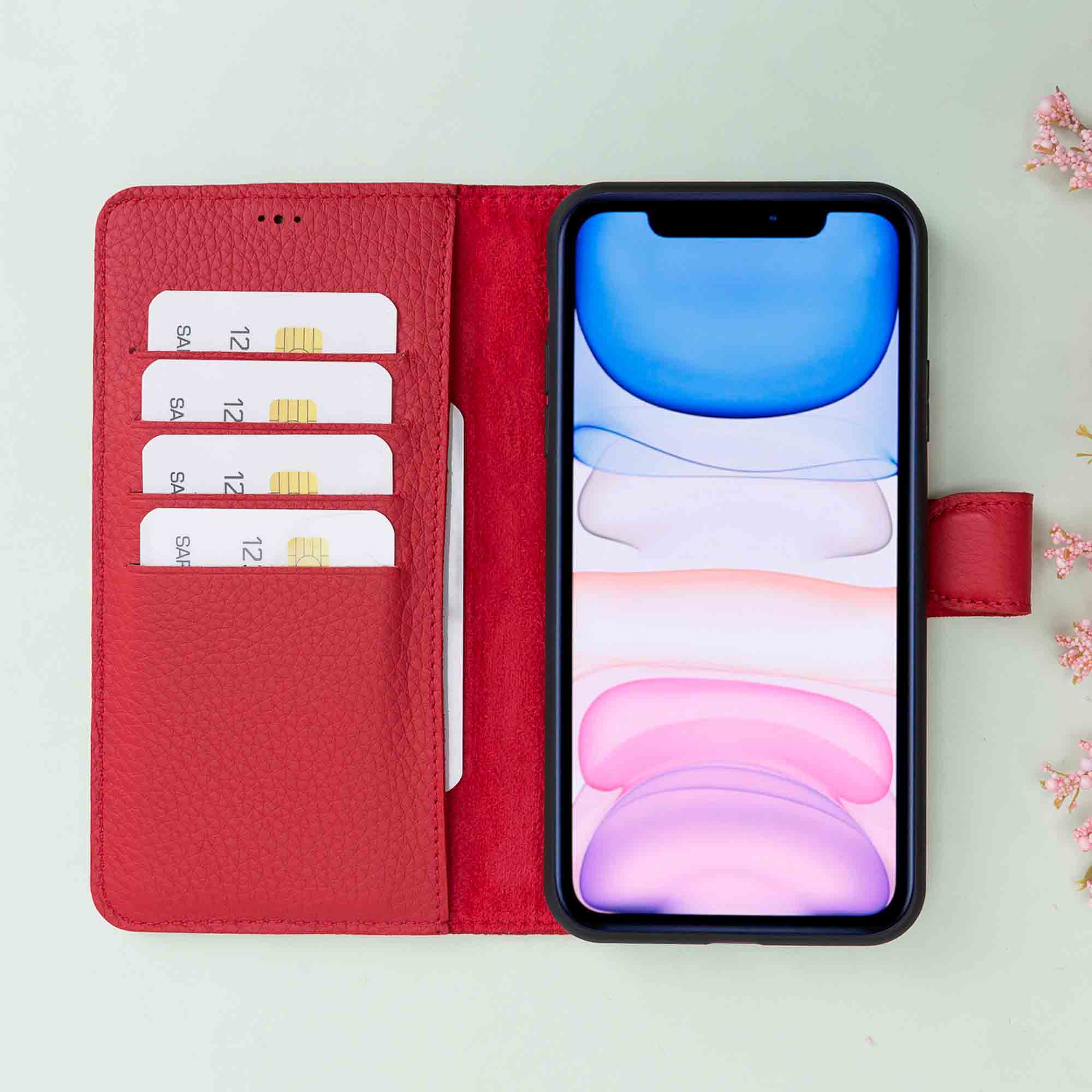 Magic Magnetic Detachable Leather Wallet Case for iPhone 11 Pro Max (6.5") - RED - saracleather