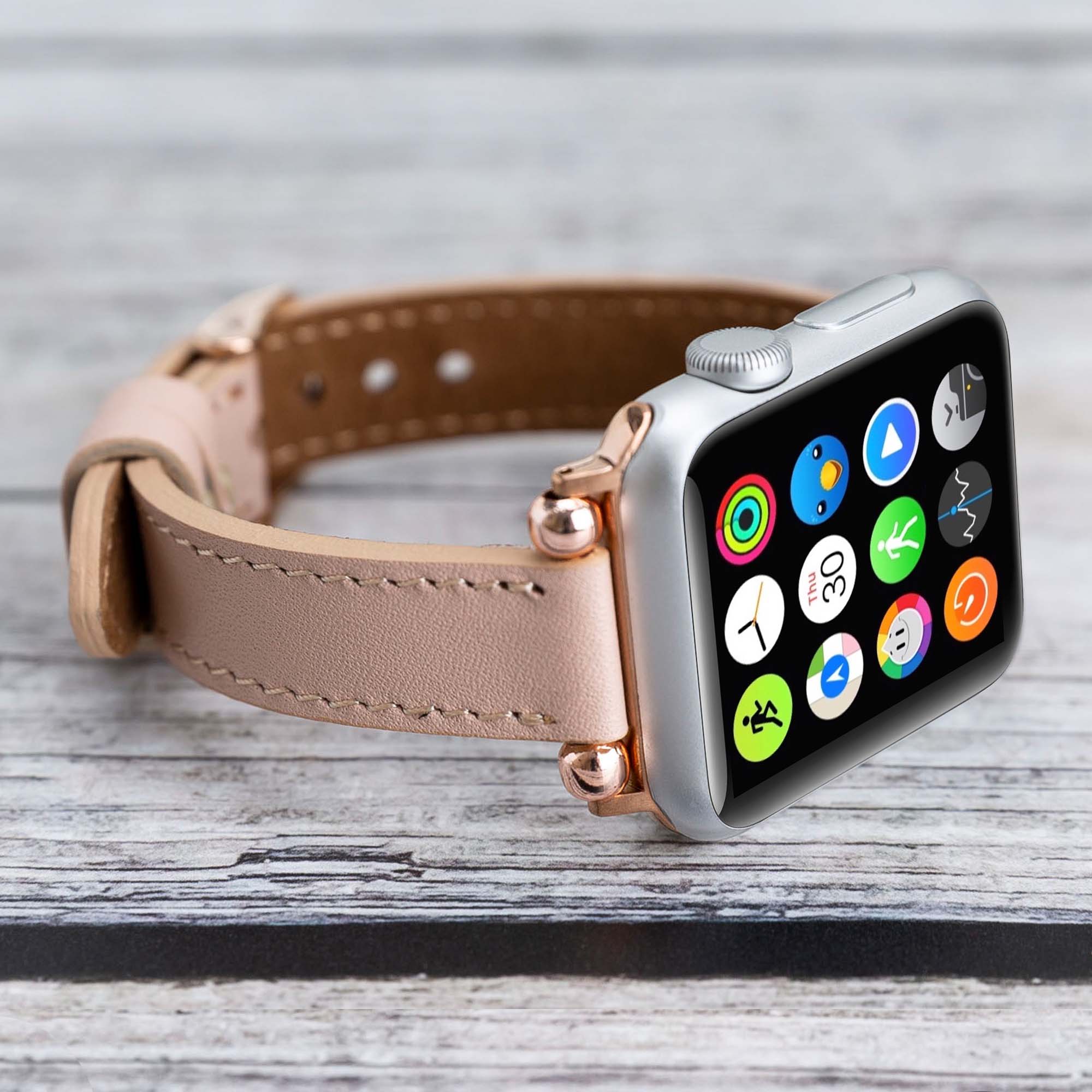 Ferro Strap - Full Grain Leather Band for Apple Watch - PINK - saracleather