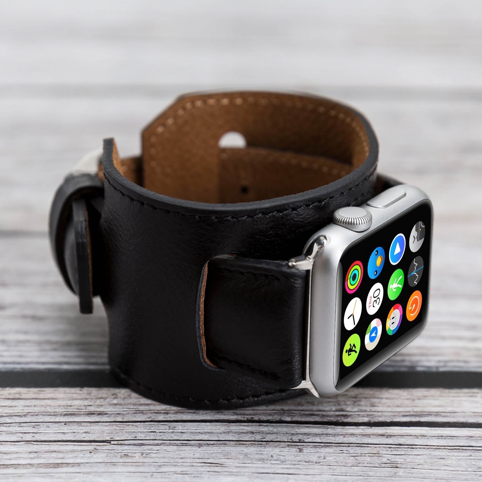 Cuff Strap: Full Grain Leather Band for Apple Watch - BLACK - saracleather