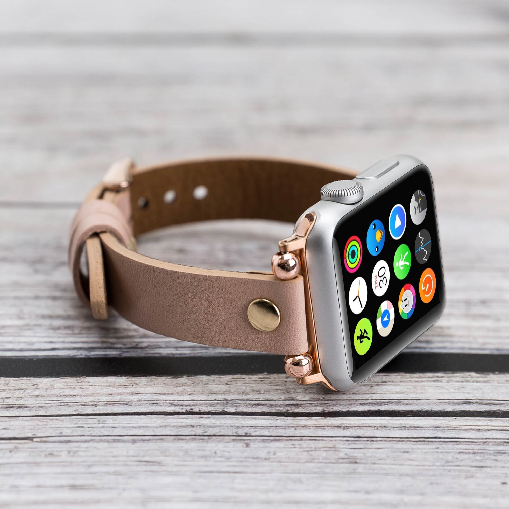 Ferro Strap - Full Grain Leather Band for Apple Watch - PINK - saracleather