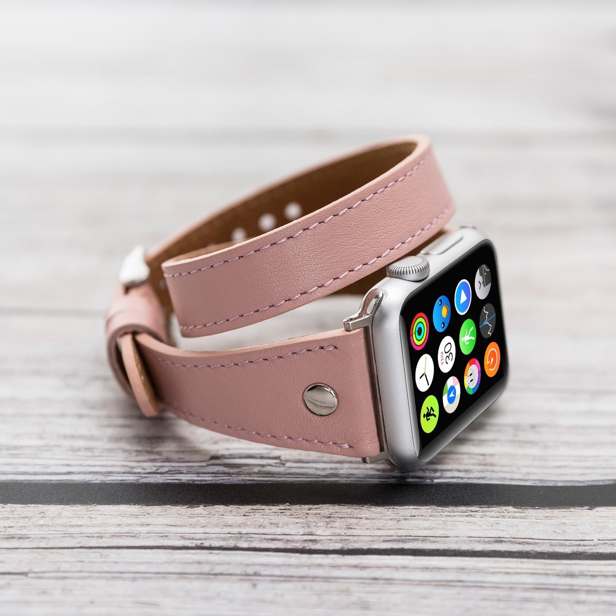 Slim Double Tour Strap: Full Grain Leather Band for Apple Watch 38mm / 40mm - PINK - saracleather