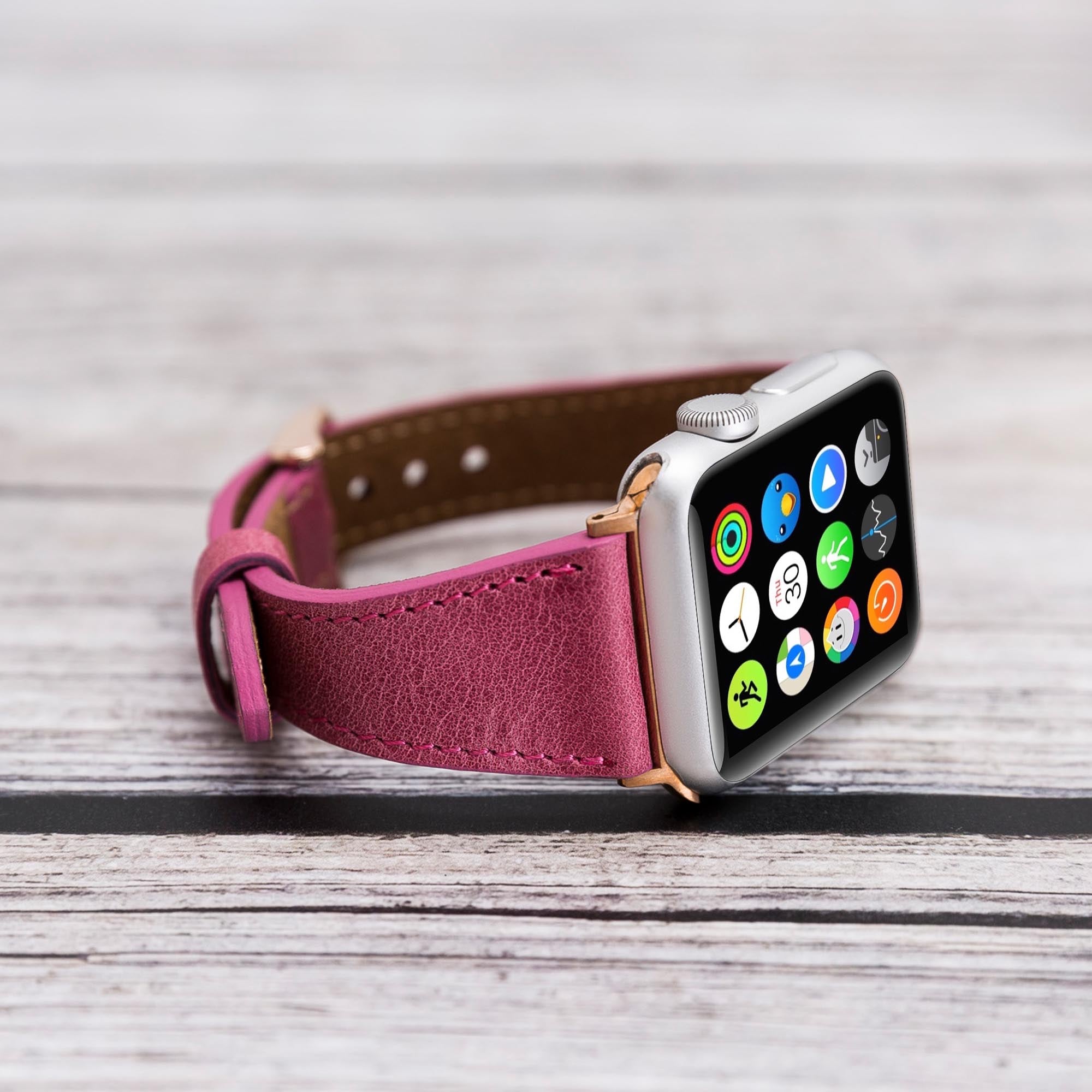 Slim Strap - Full Grain Leather Band for Apple Watch 38mm / 40mm - FUCHSIA - saracleather